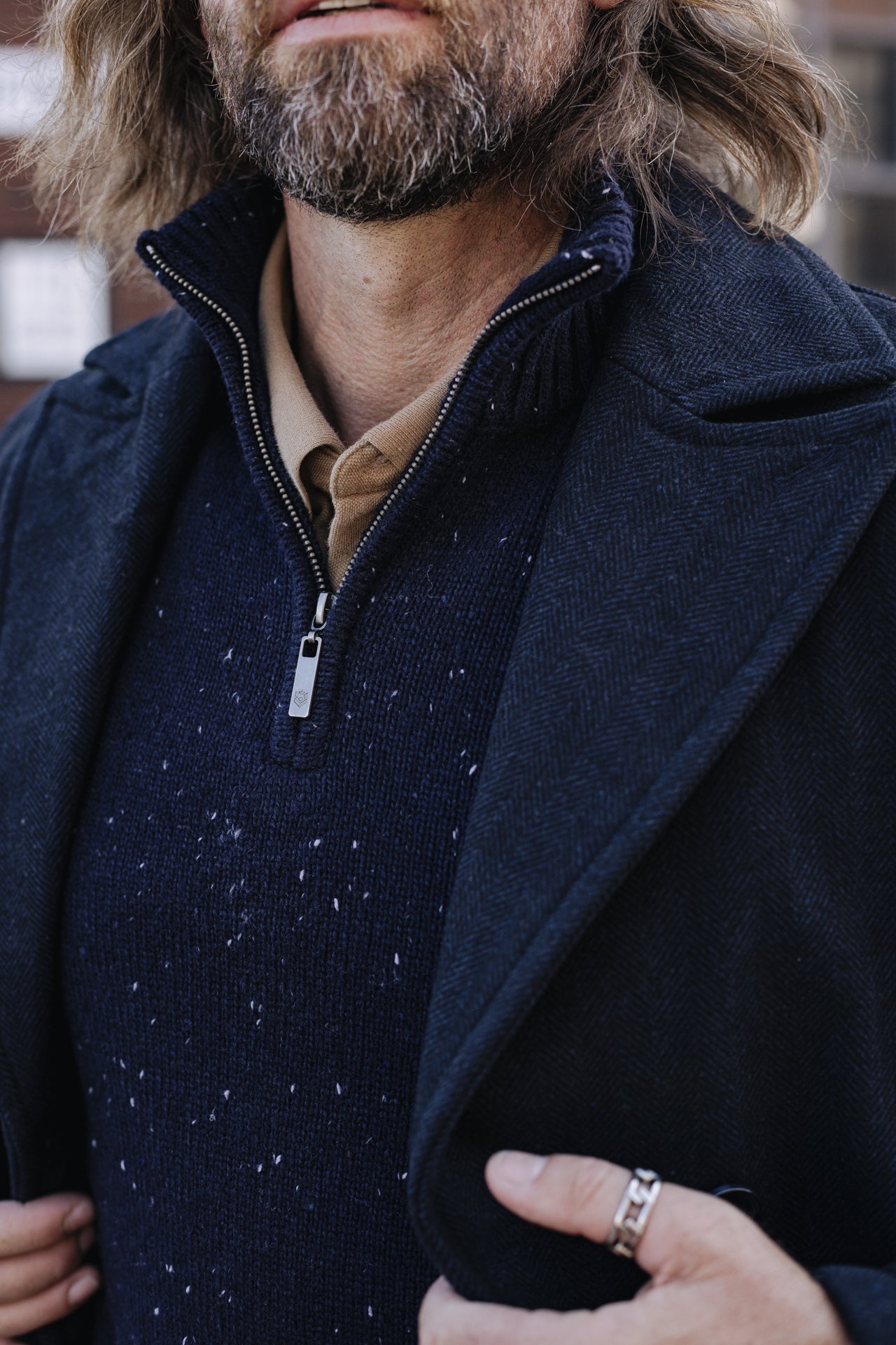 Pull col montant zipé Mann Franky Dragon navy | Freeman T. Porter