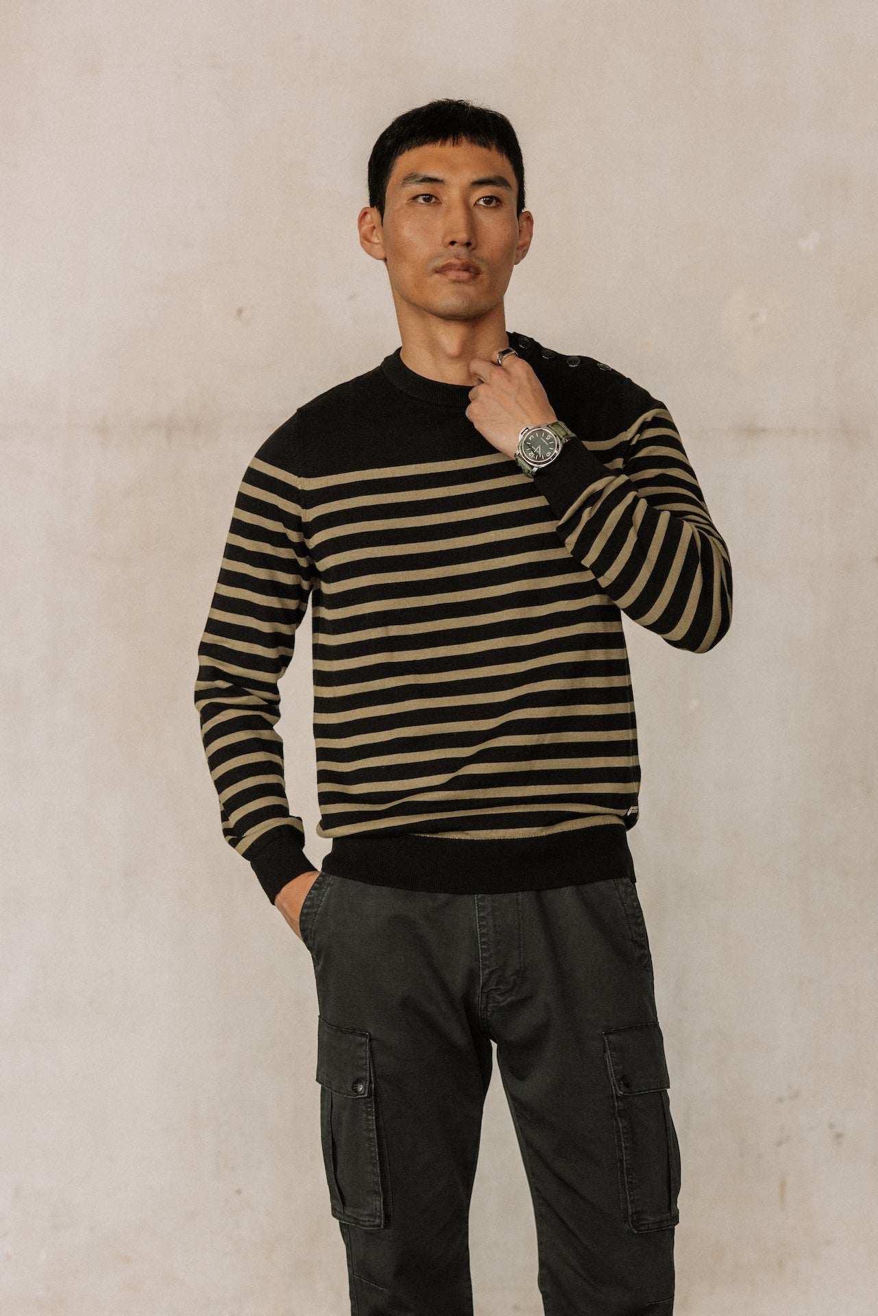 Pull marinière col boutonné Hombres Yanis Seaside black | Freeman T. Porter