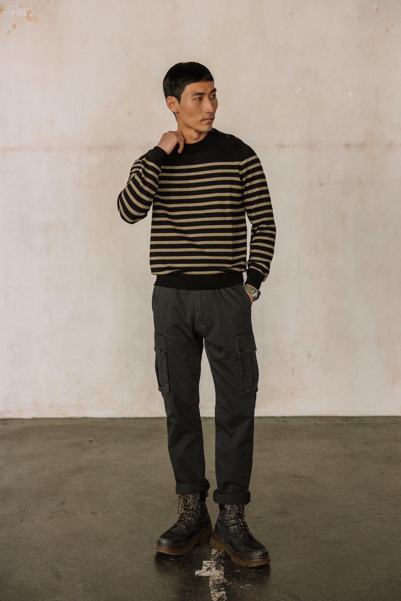 Pull marinière col boutonné Hombres Yanis Seaside black | Freeman T. Porter