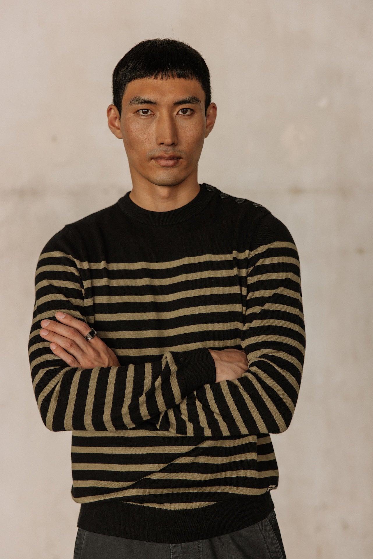 Pull marinière col boutonné Hombres Yanis Seaside black | Freeman T. Porter