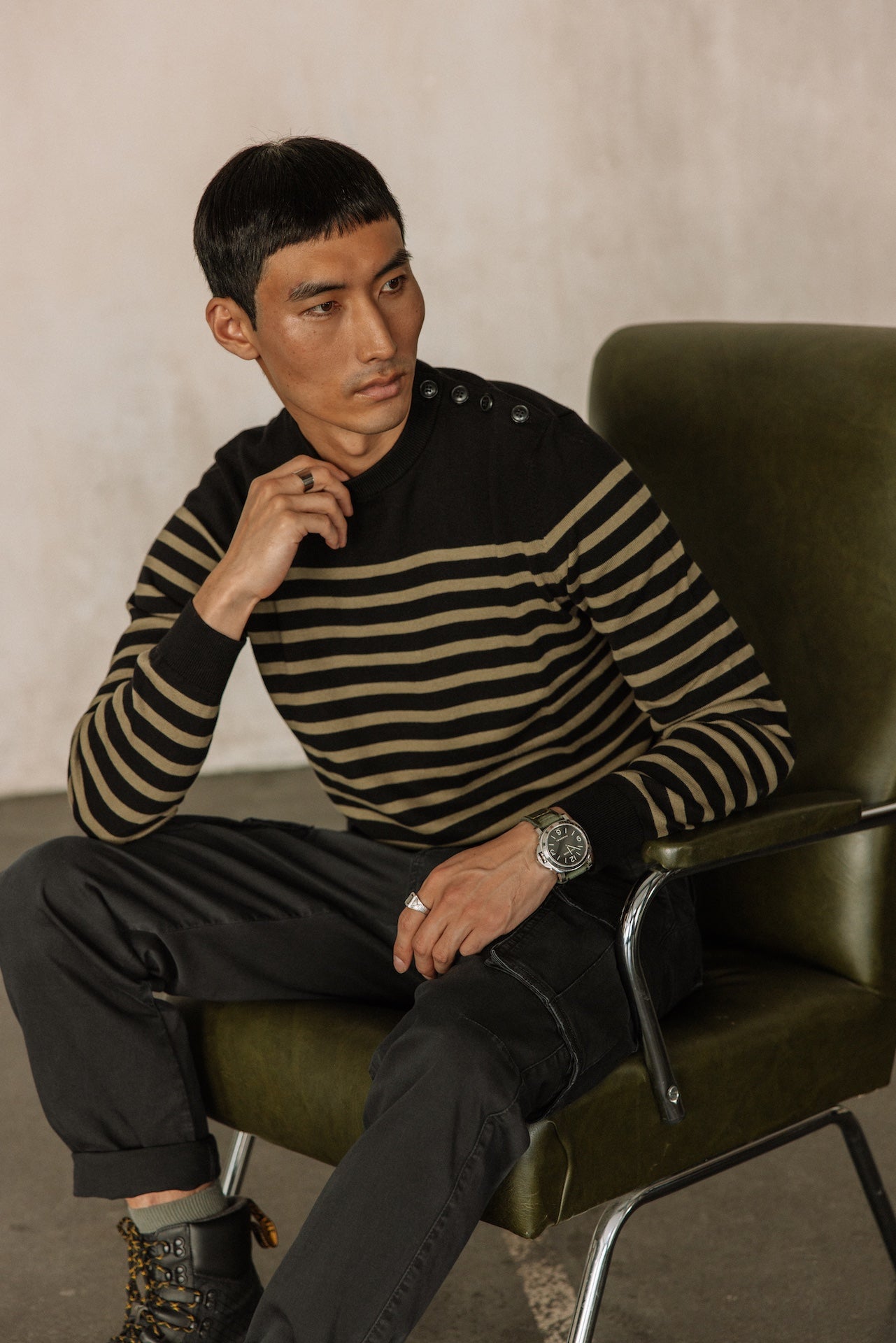 Pull marinière col boutonné Hombres Yanis Seaside black | Freeman T. Porter