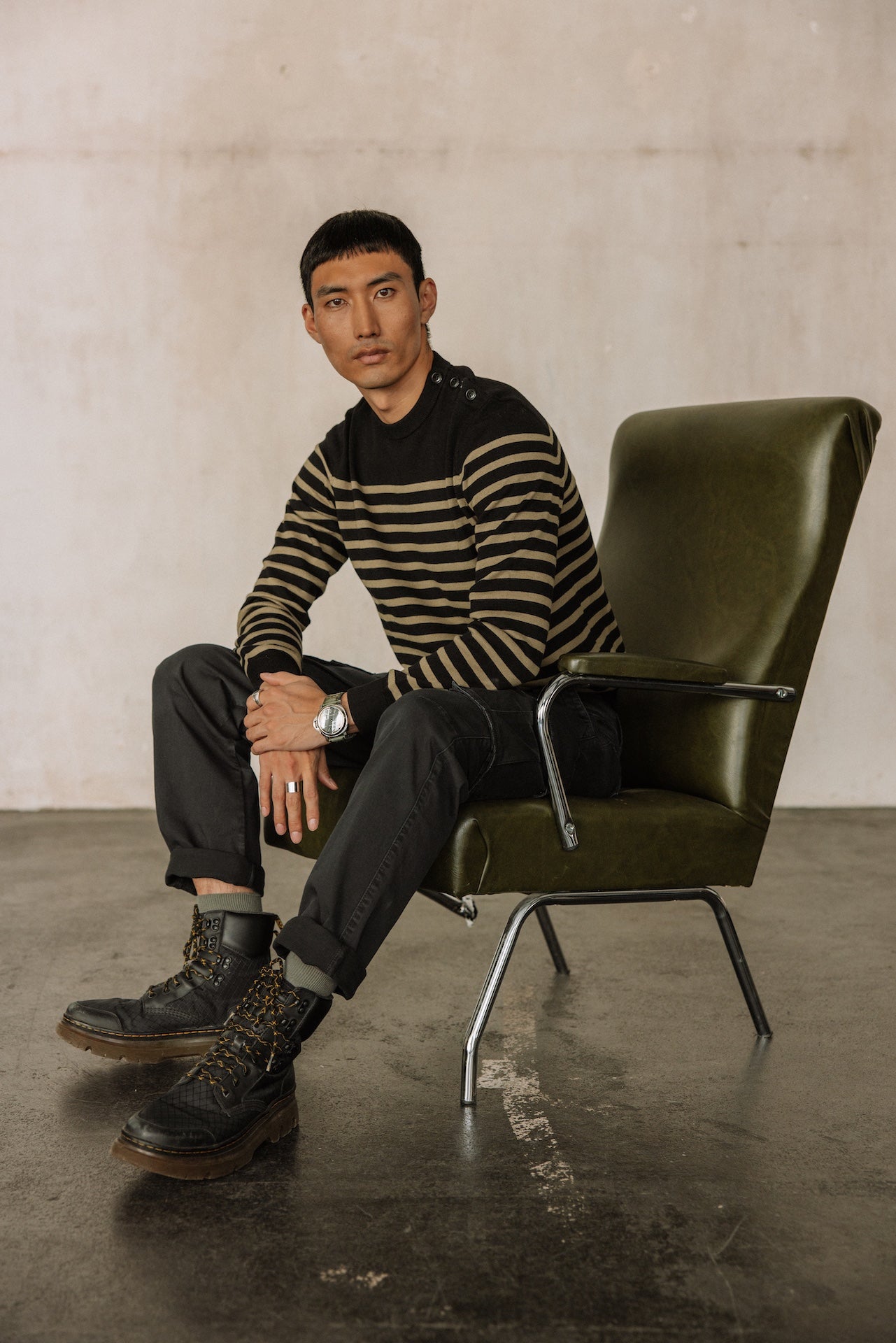 Pull marinière col boutonné Hombres Yanis Seaside black | Freeman T. Porter