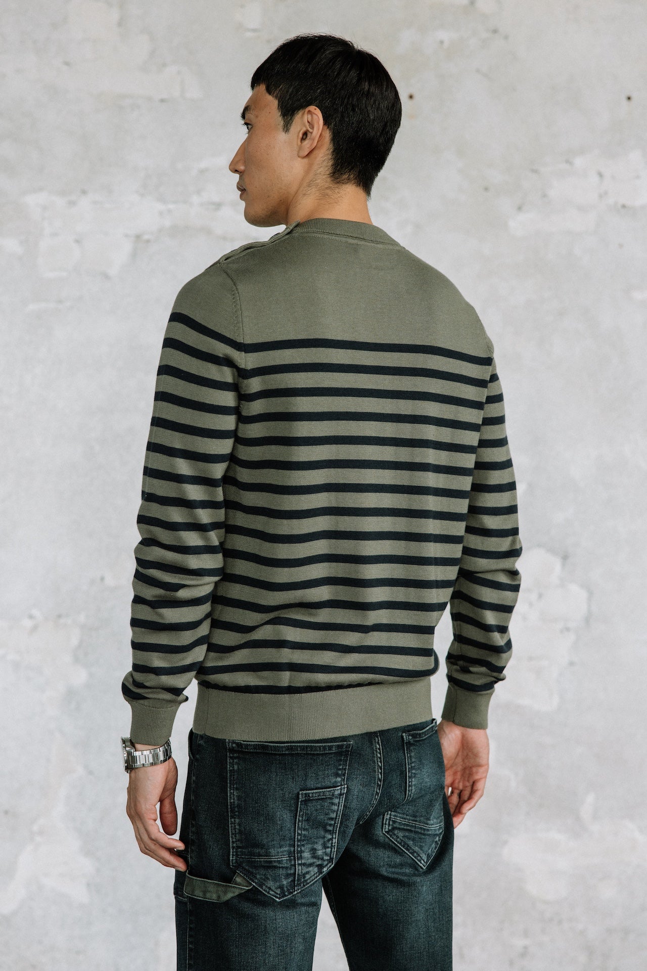 Pull marinière col boutonné Hombres Yanis Seaside tea leaf | Freeman T. Porter