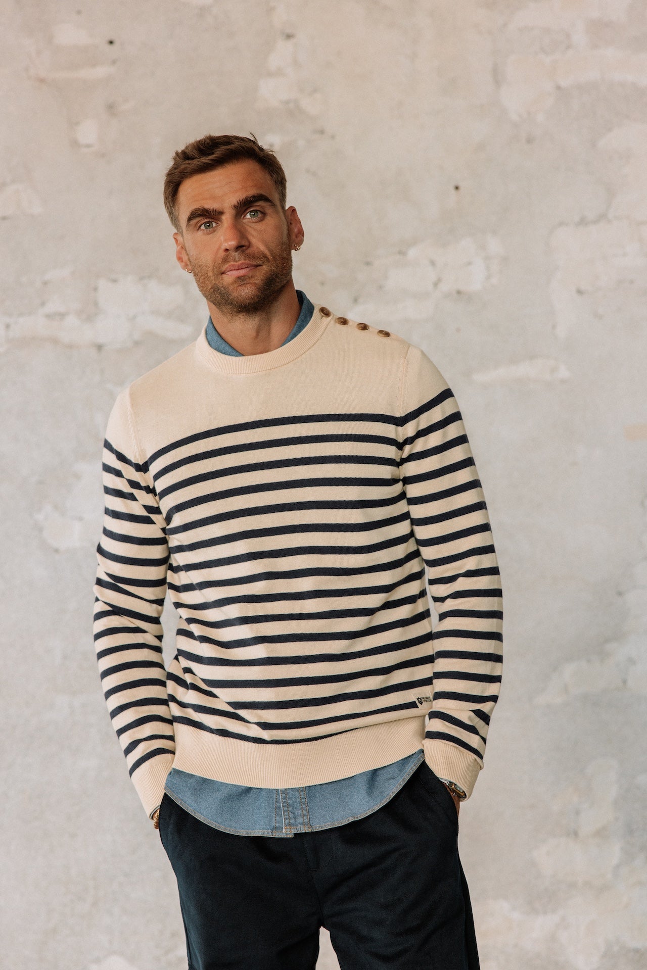 Pull marinière col boutonné Hombres Yanis Seaside wood ash | Freeman T. Porter