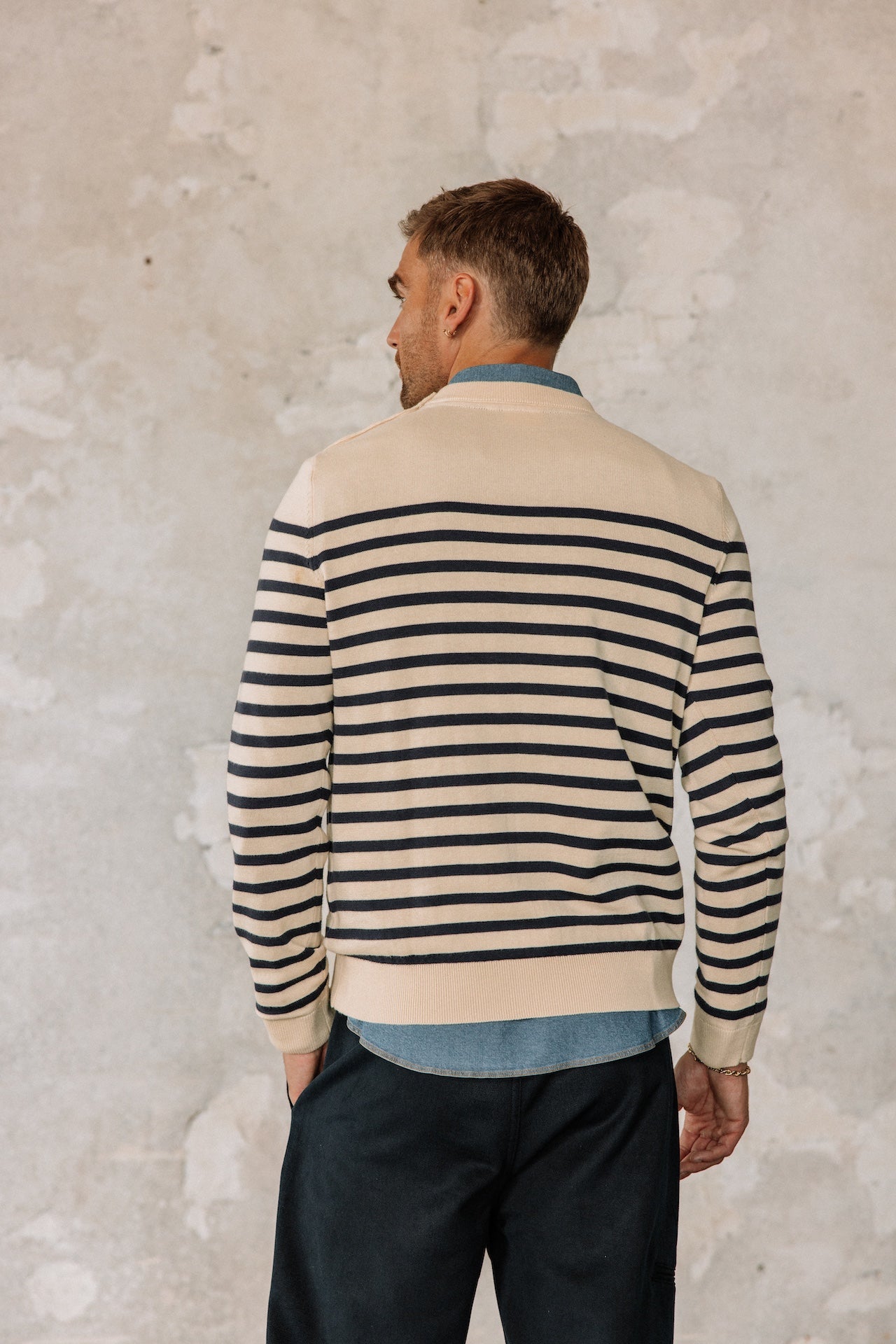 Pull marinière col boutonné Hombres Yanis Seaside wood ash | Freeman T. Porter
