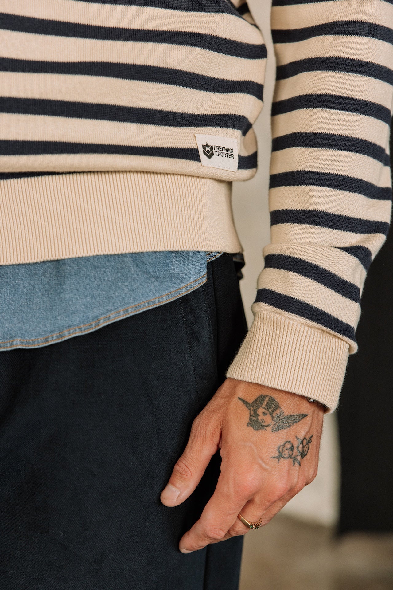 Pull marinière col boutonné Hombres Yanis Seaside wood ash | Freeman T. Porter