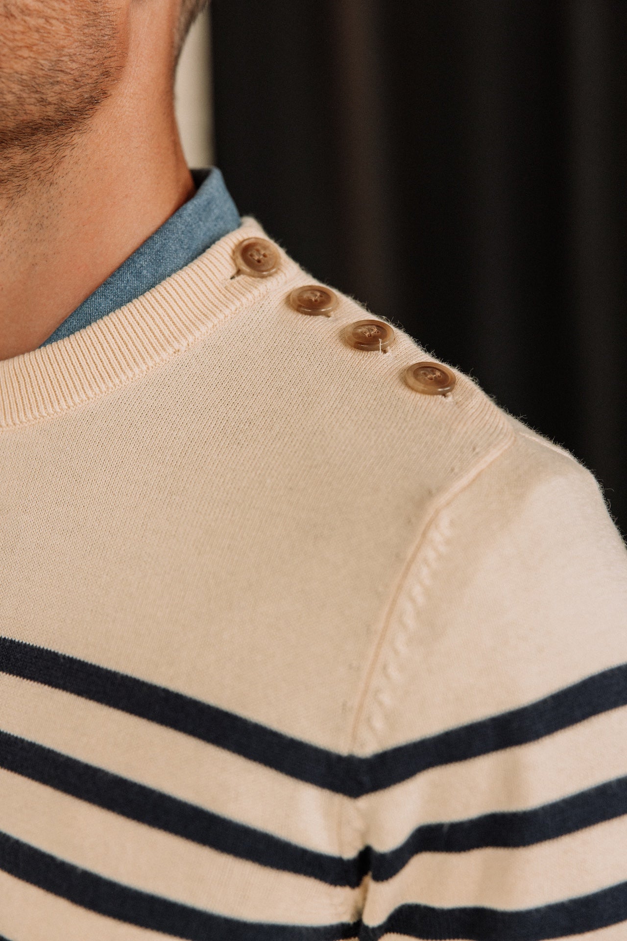 Pull marinière col boutonné Hombres Yanis Seaside wood ash | Freeman T. Porter