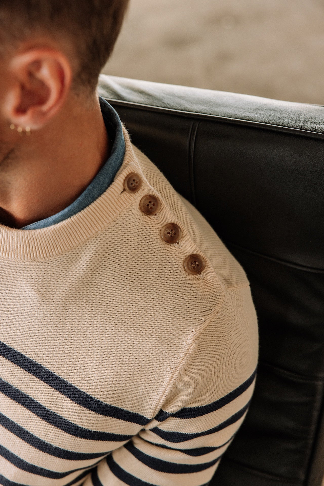 Pull marinière col boutonné Hombres Yanis Seaside wood ash | Freeman T. Porter