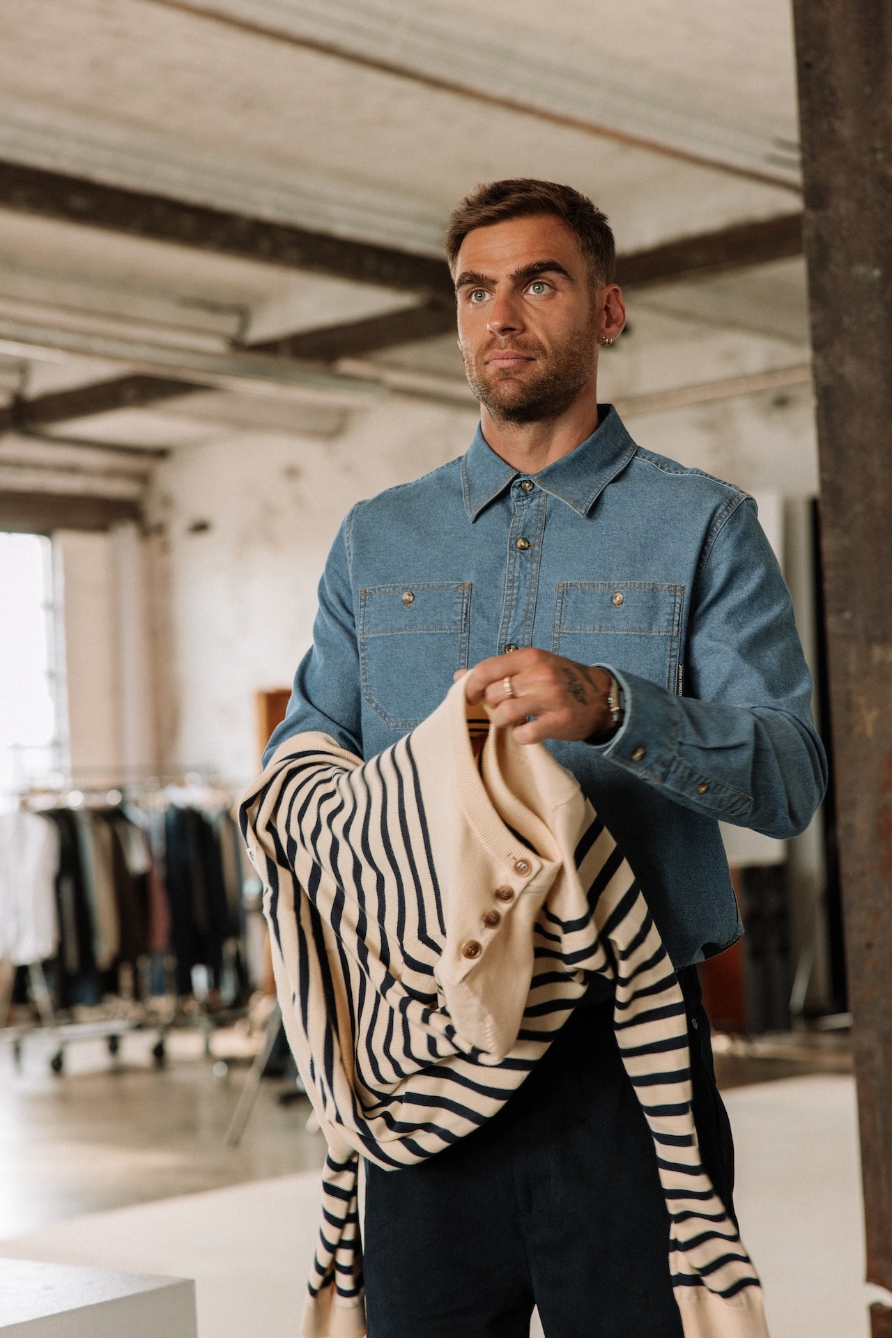 Pull marinière col boutonné Hombres Yanis Seaside wood ash | Freeman T. Porter