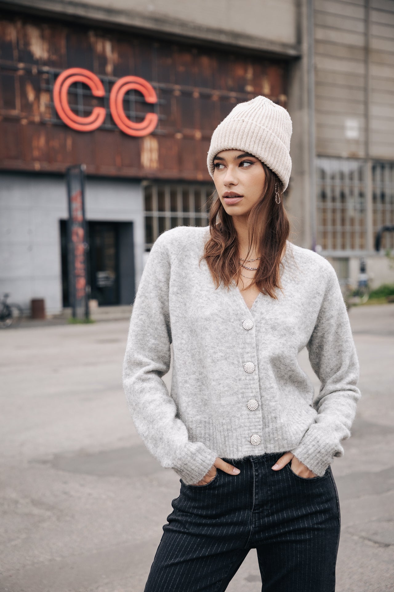 Cardigan manches longues Femme Clarane light grey mix | Freeman T. Porter