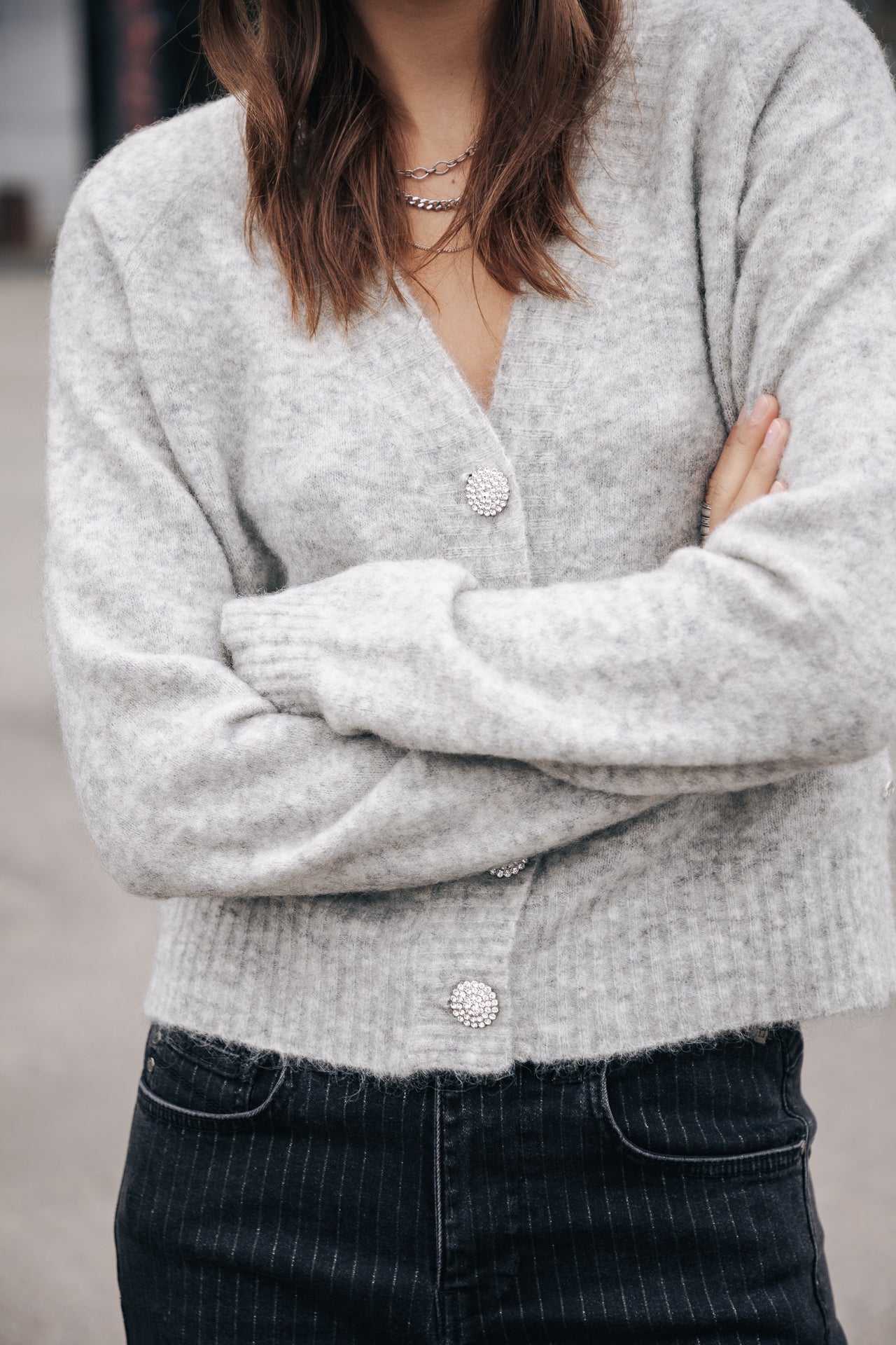 Cardigan manches longues Femme Clarane light grey mix | Freeman T. Porter