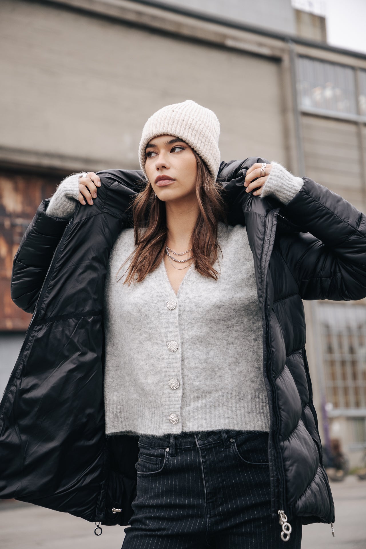 Cardigan manches longues Femme Clarane light grey mix | Freeman T. Porter