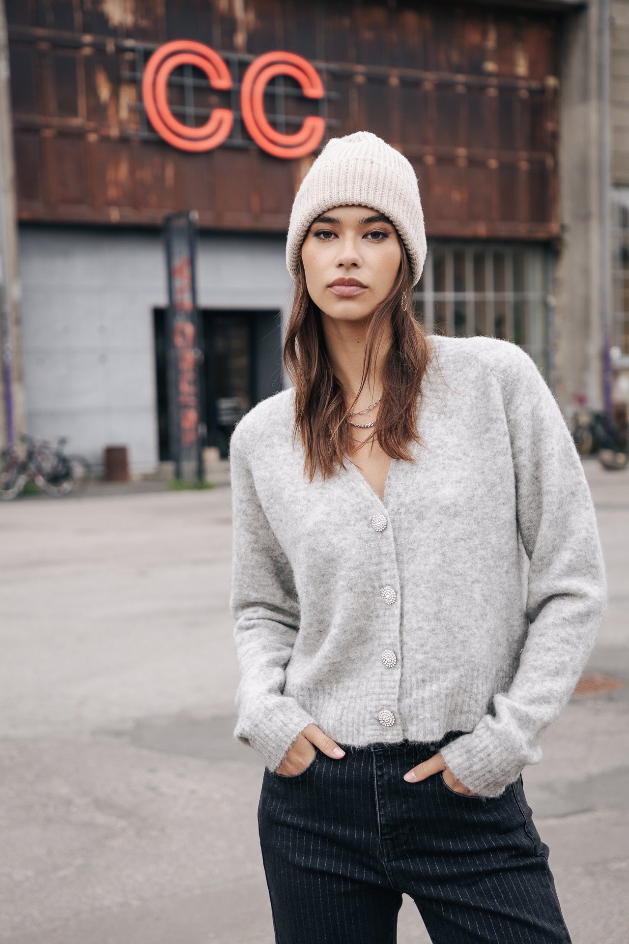 Cardigan manches longues Femme Clarane light grey mix | Freeman T. Porter