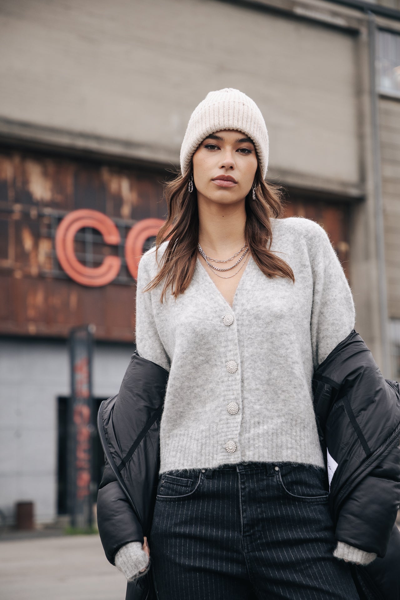 Cardigan manches longues Femme Clarane light grey mix | Freeman T. Porter
