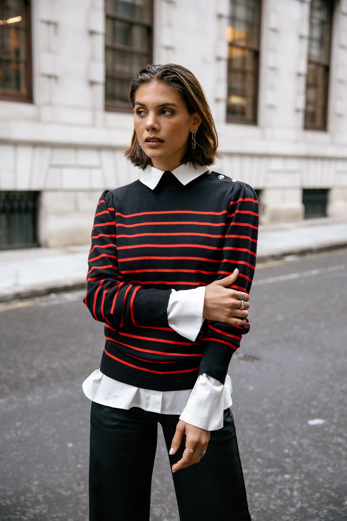Pull marinière col boutonné Mujer Pessie Stripes red | Freeman T. Porter