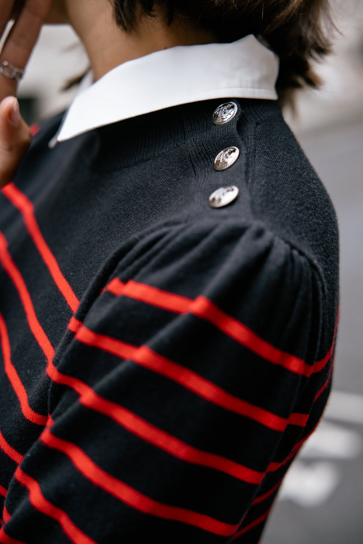 Pull marinière col boutonné Mujer Pessie Stripes red | Freeman T. Porter