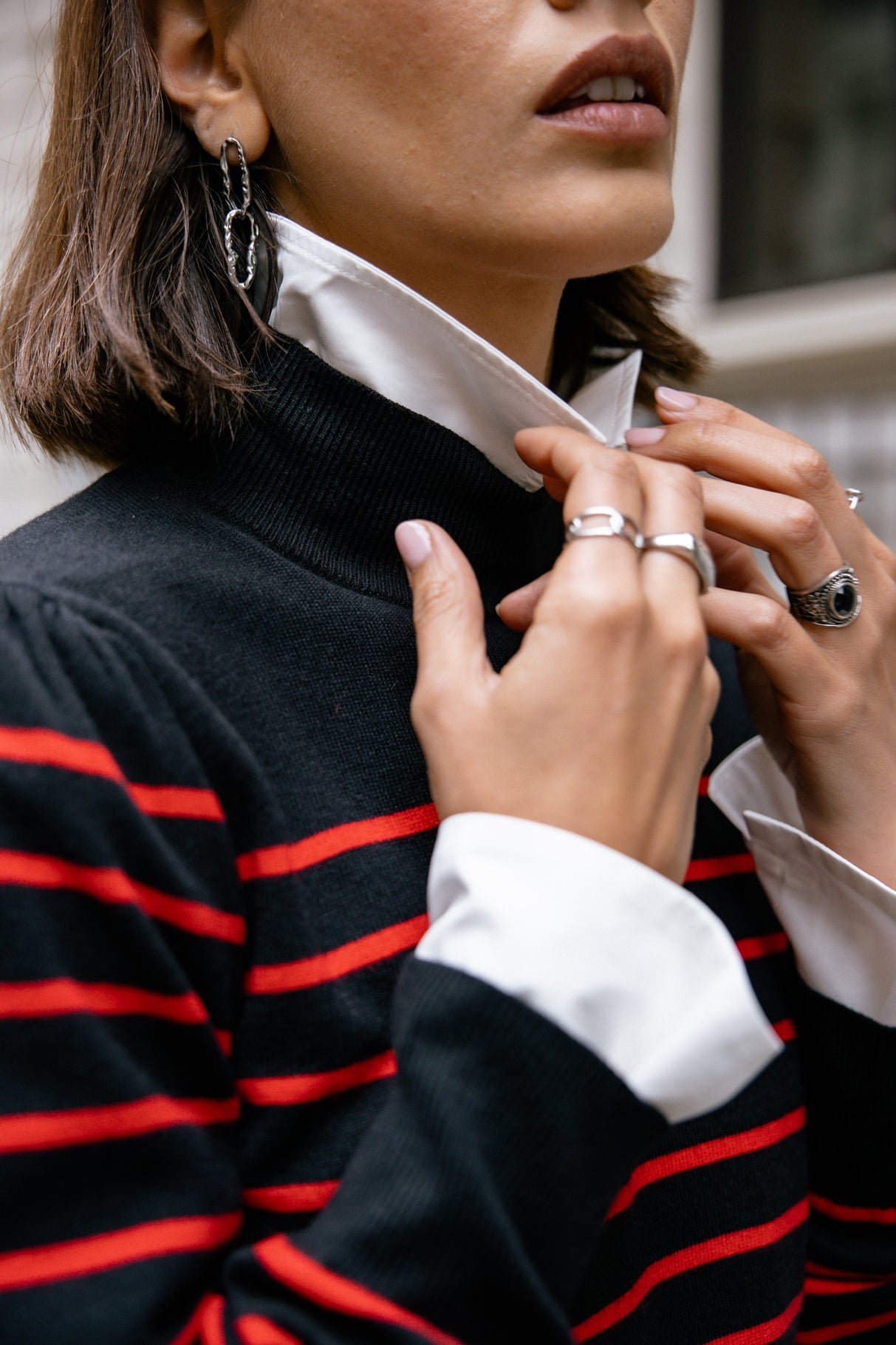 Pull marinière col boutonné Mujer Pessie Stripes red | Freeman T. Porter