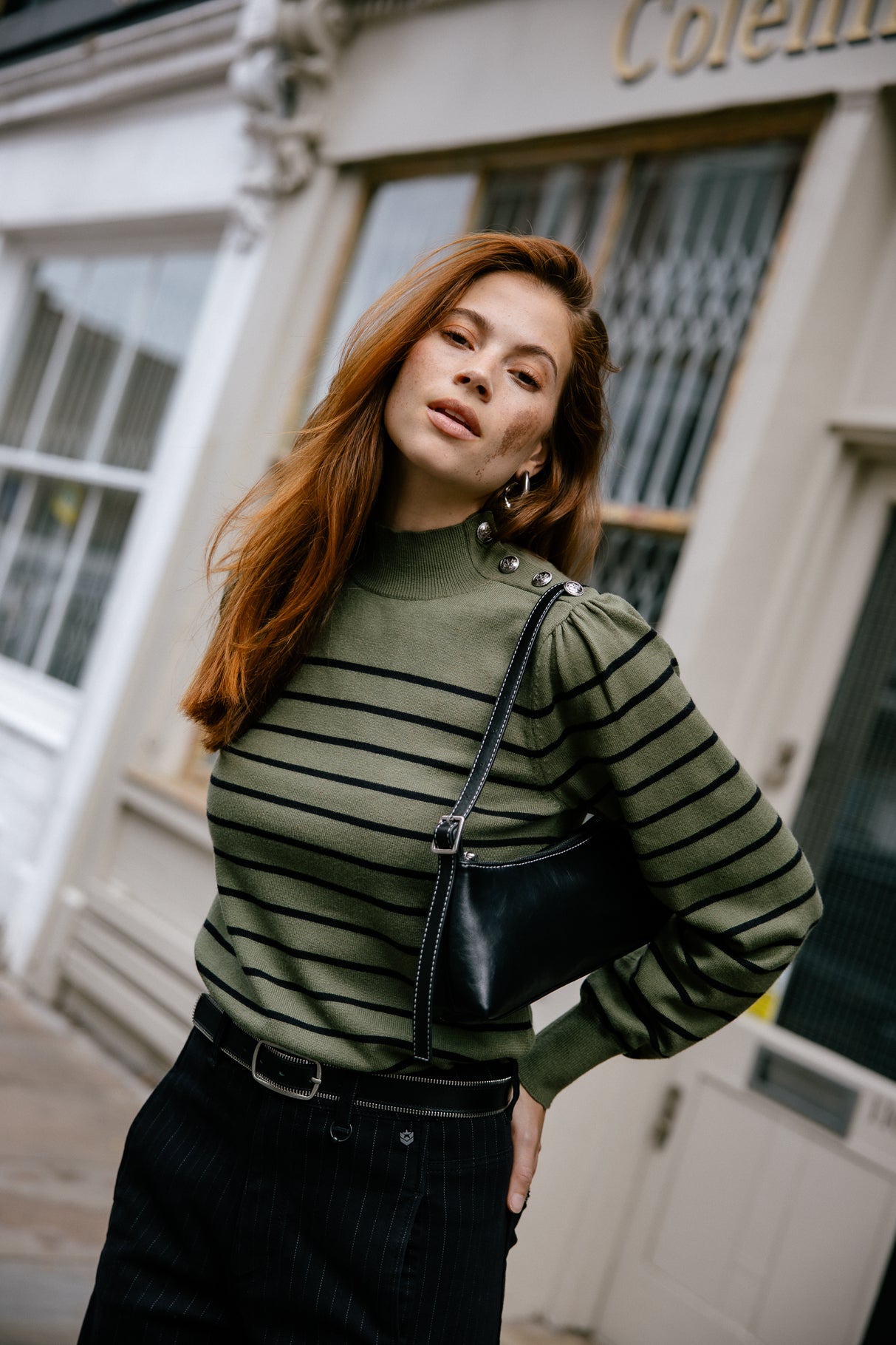 Pull marinière col boutonné Mujer Pessie Stripes green moss | Freeman T. Porter