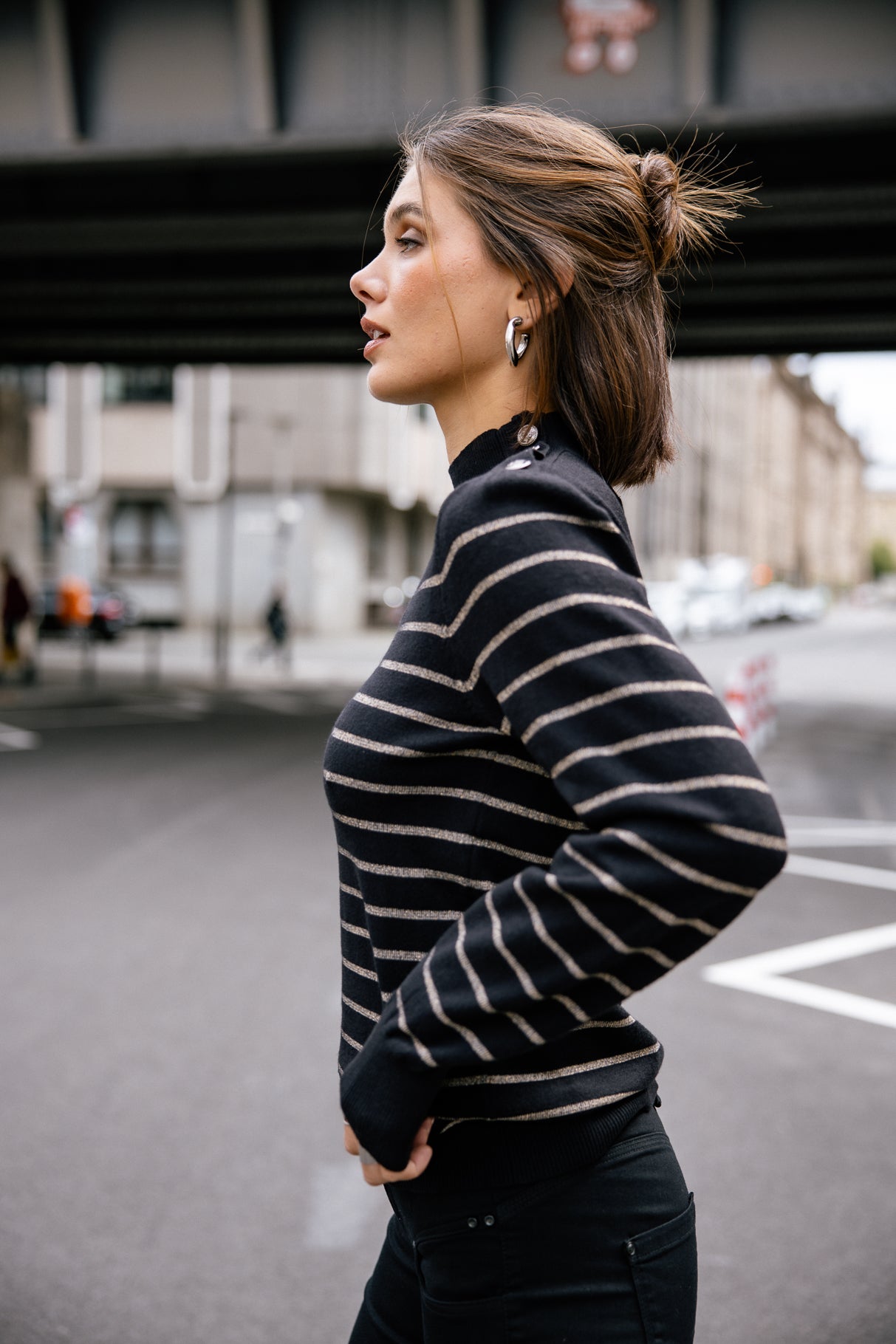 Pull marinière col boutonné Femme Pessie Stripes gold | Freeman T. Porter