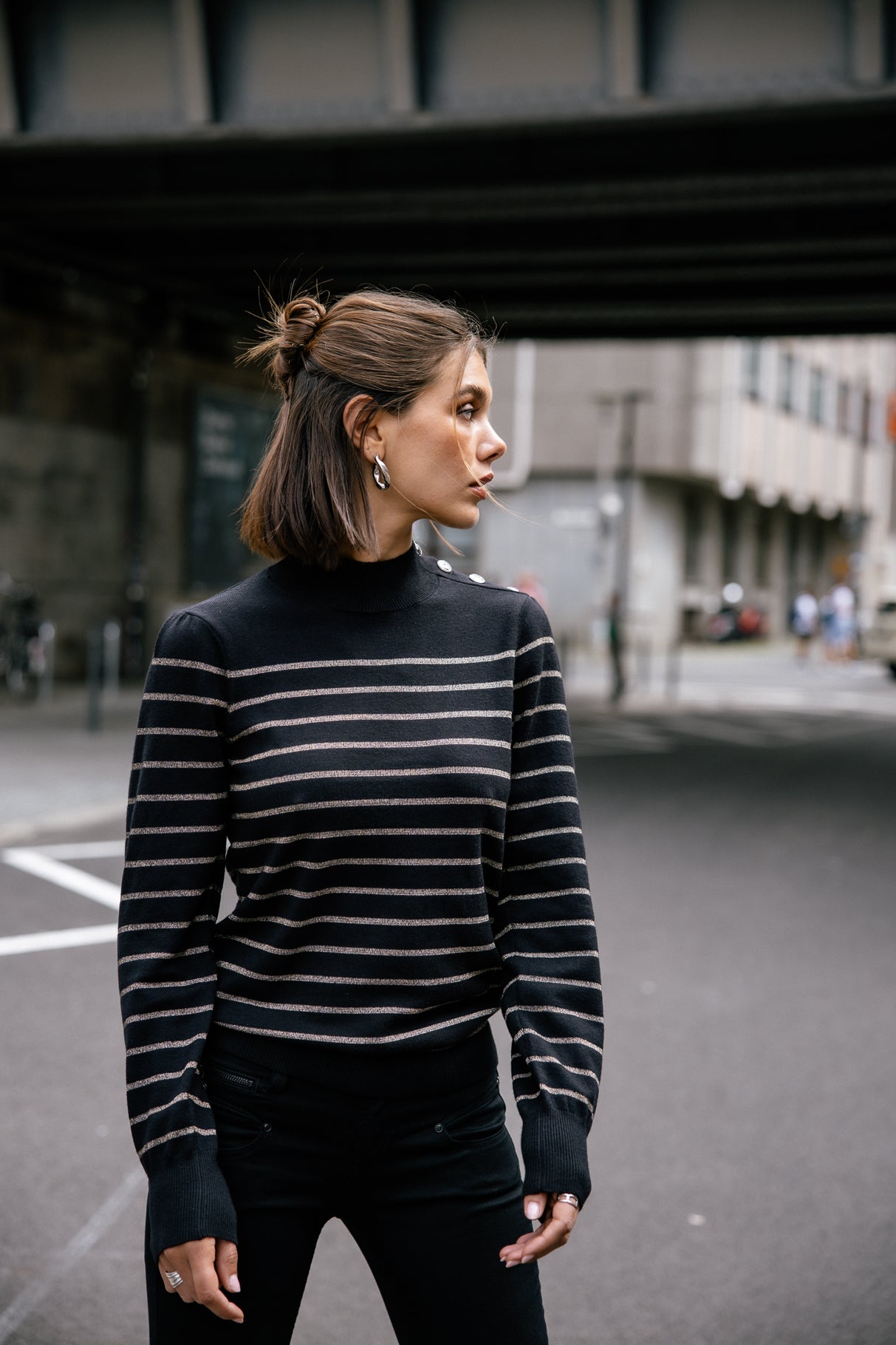 Pull marinière col boutonné Femme Pessie Stripes gold | Freeman T. Porter