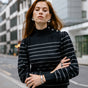 Pull marinière col boutonné Femme Pessie Stripes gun metal | Freeman T. Porter