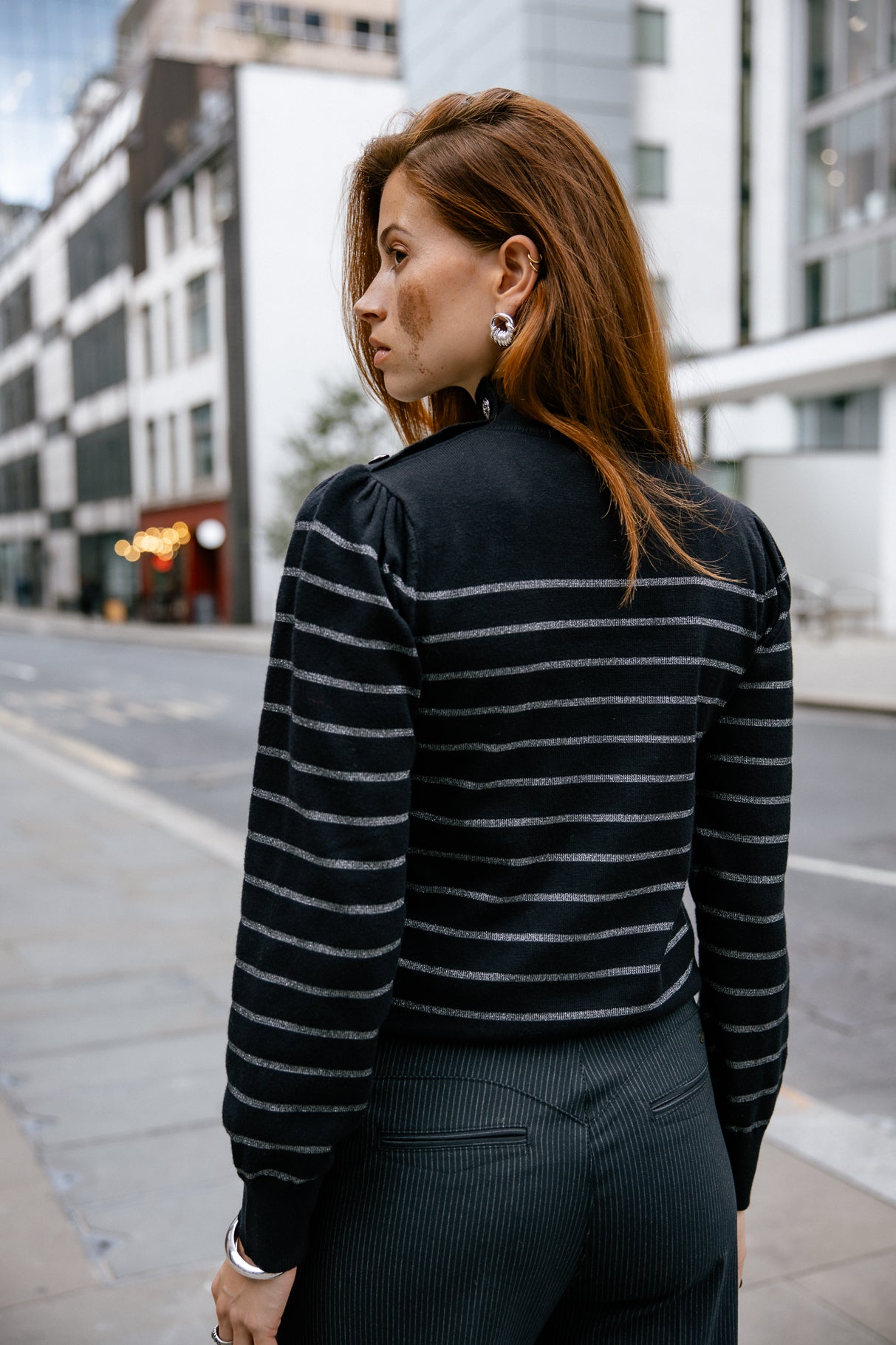 Pull marinière col boutonné Woman Pessie Stripes gun metal | Freeman T. Porter