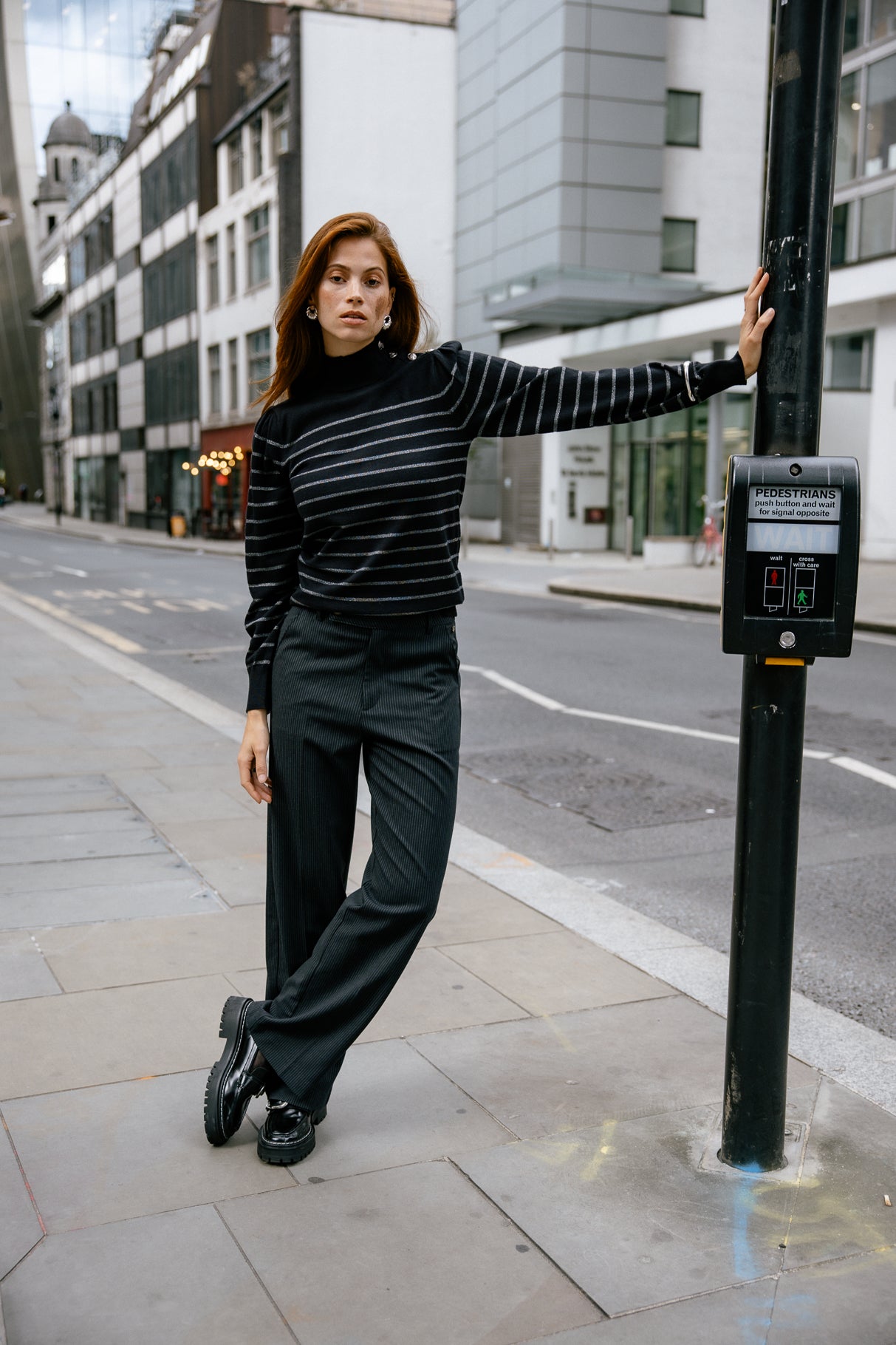 Pull marinière col boutonné Woman Pessie Stripes gun metal | Freeman T. Porter