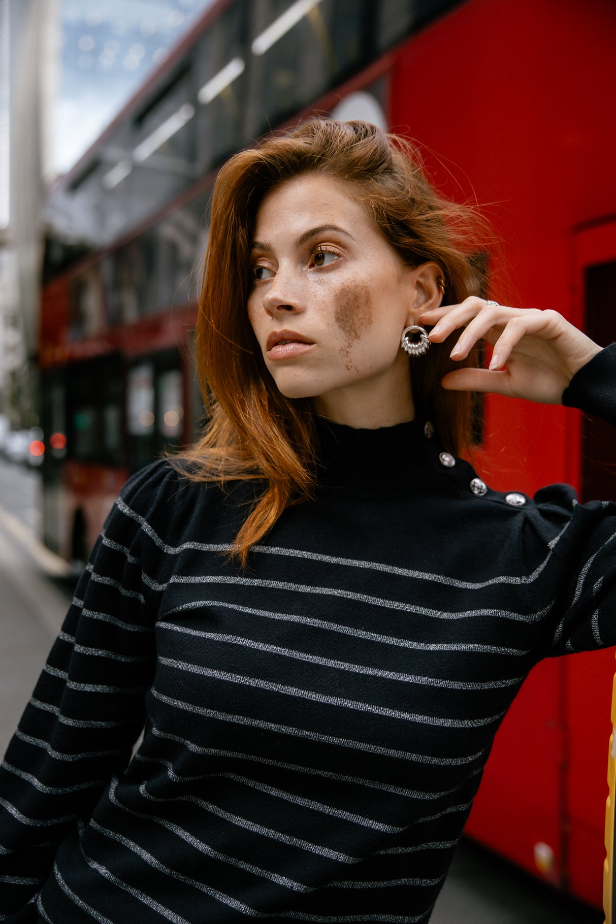 Pull marinière col boutonné Woman Pessie Stripes gun metal | Freeman T. Porter
