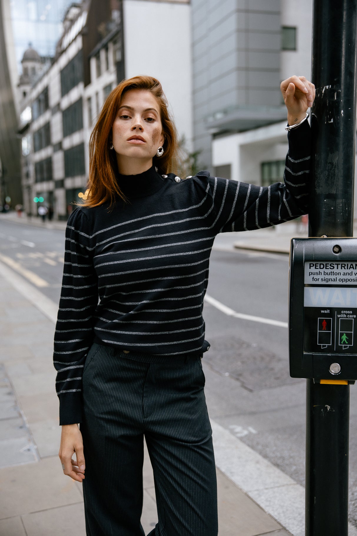 Pull marinière col boutonné Woman Pessie Stripes gun metal | Freeman T. Porter