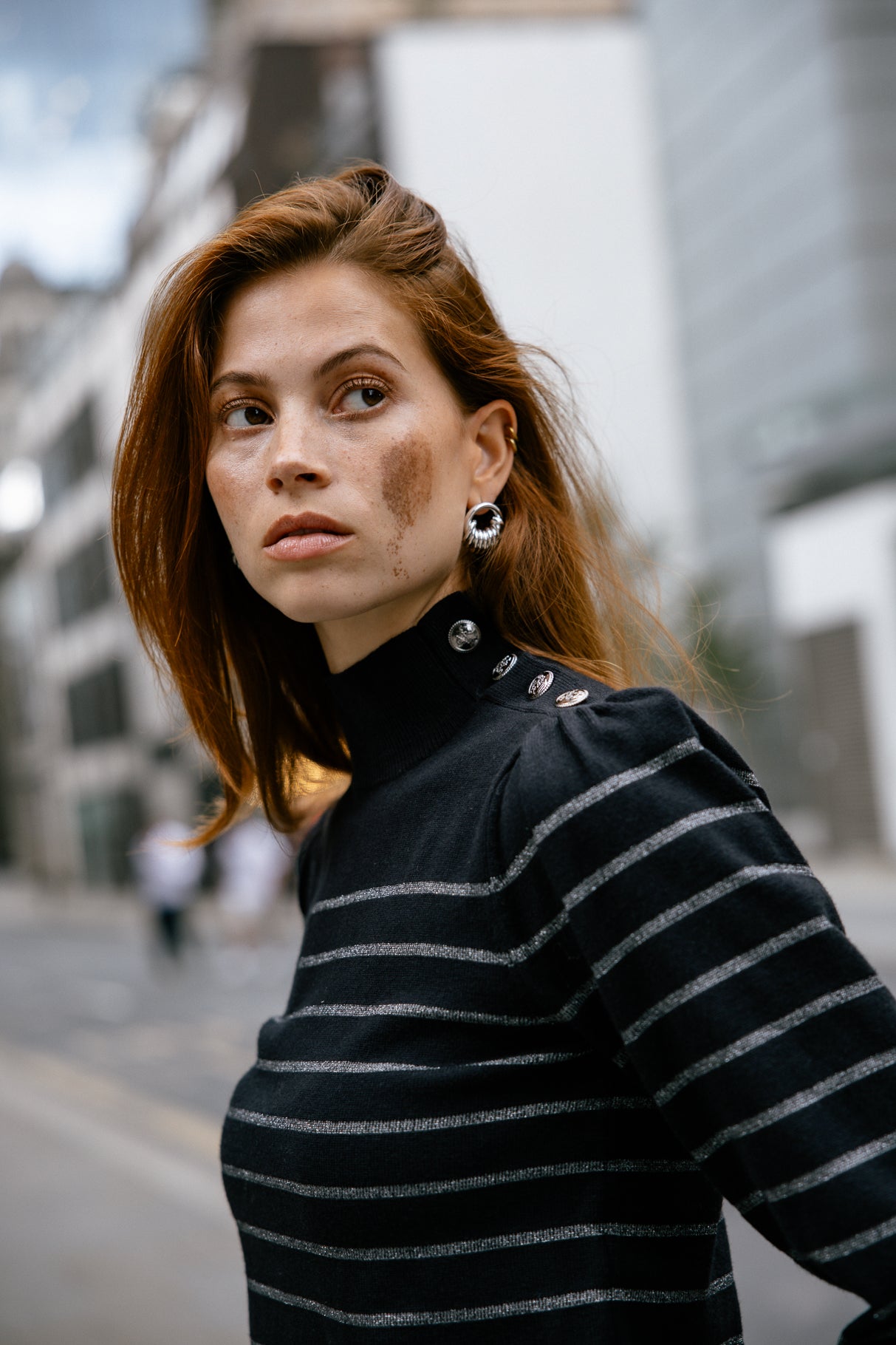 Pull marinière col boutonné Woman Pessie Stripes gun metal | Freeman T. Porter