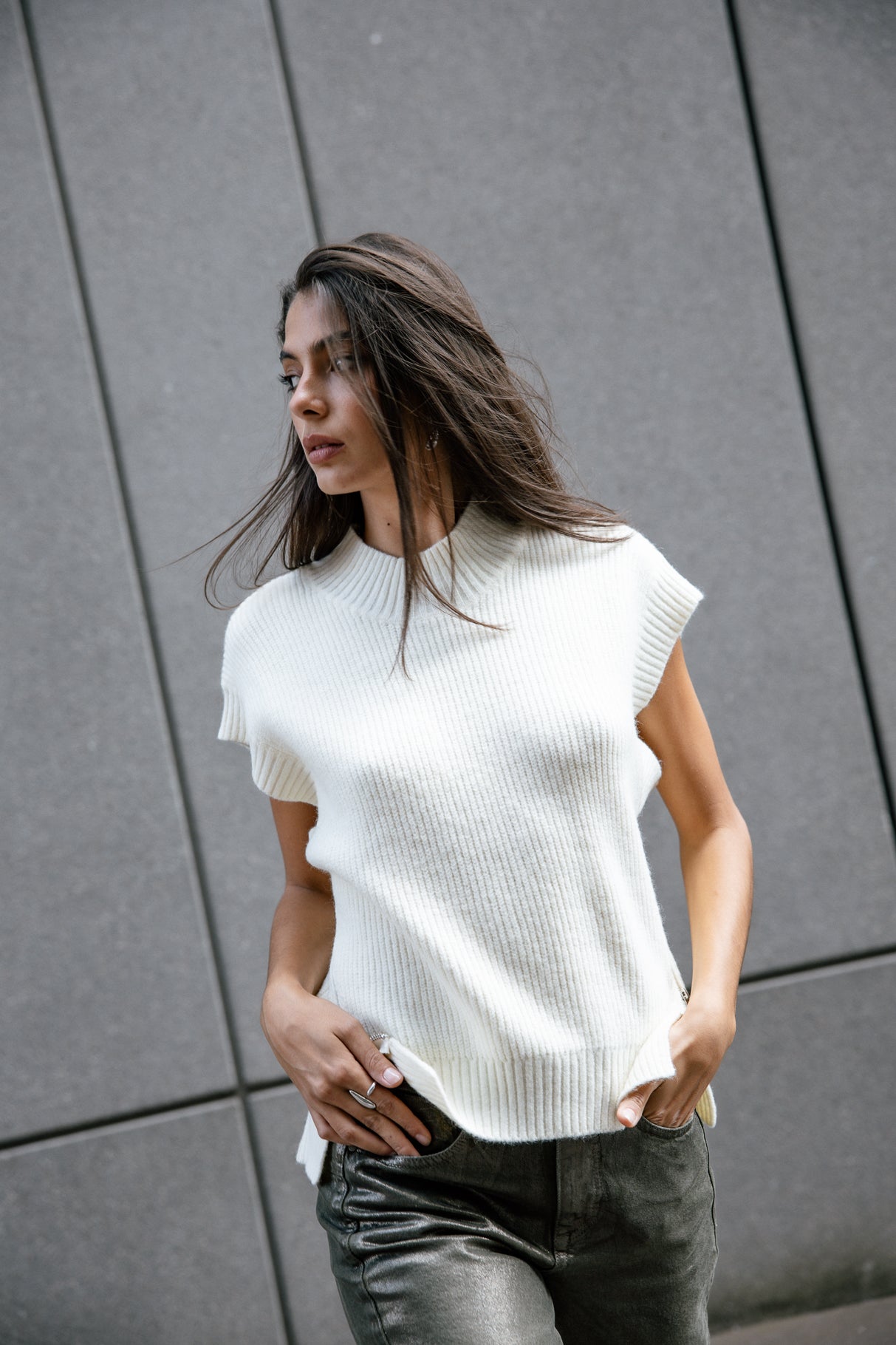 Pull sans manche zippé Femme Phancy off white | Freeman T. Porter
