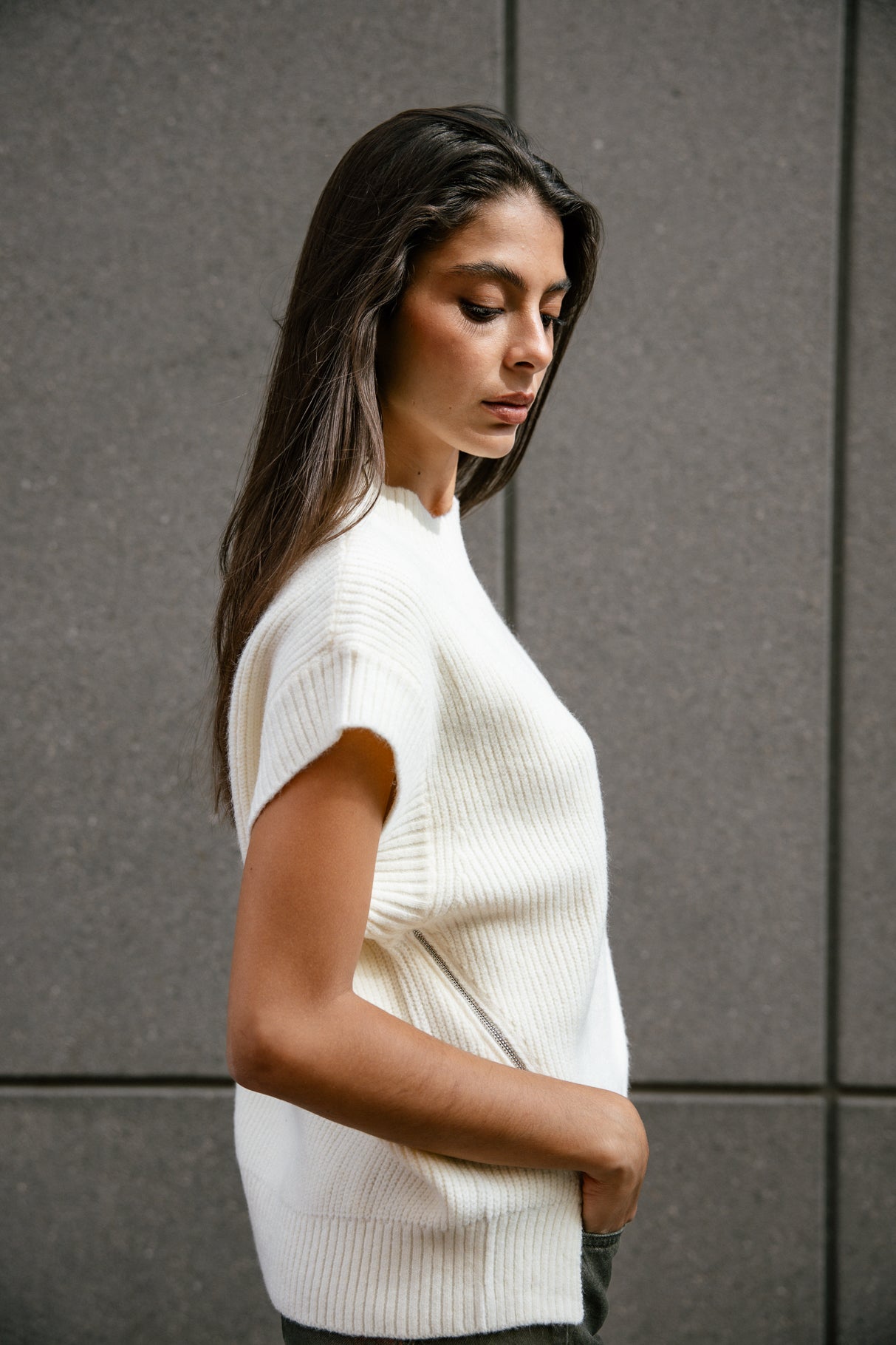 Pull sans manche zippé Femme Phancy off white | Freeman T. Porter