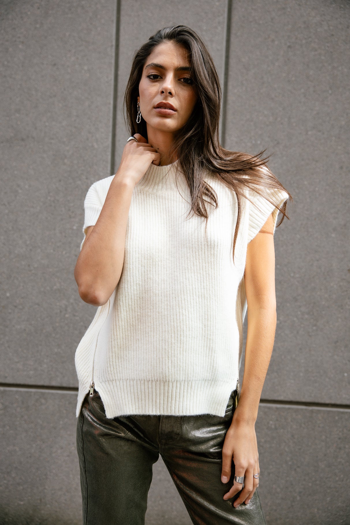 Pull sans manche zippé Femme Phancy off white | Freeman T. Porter