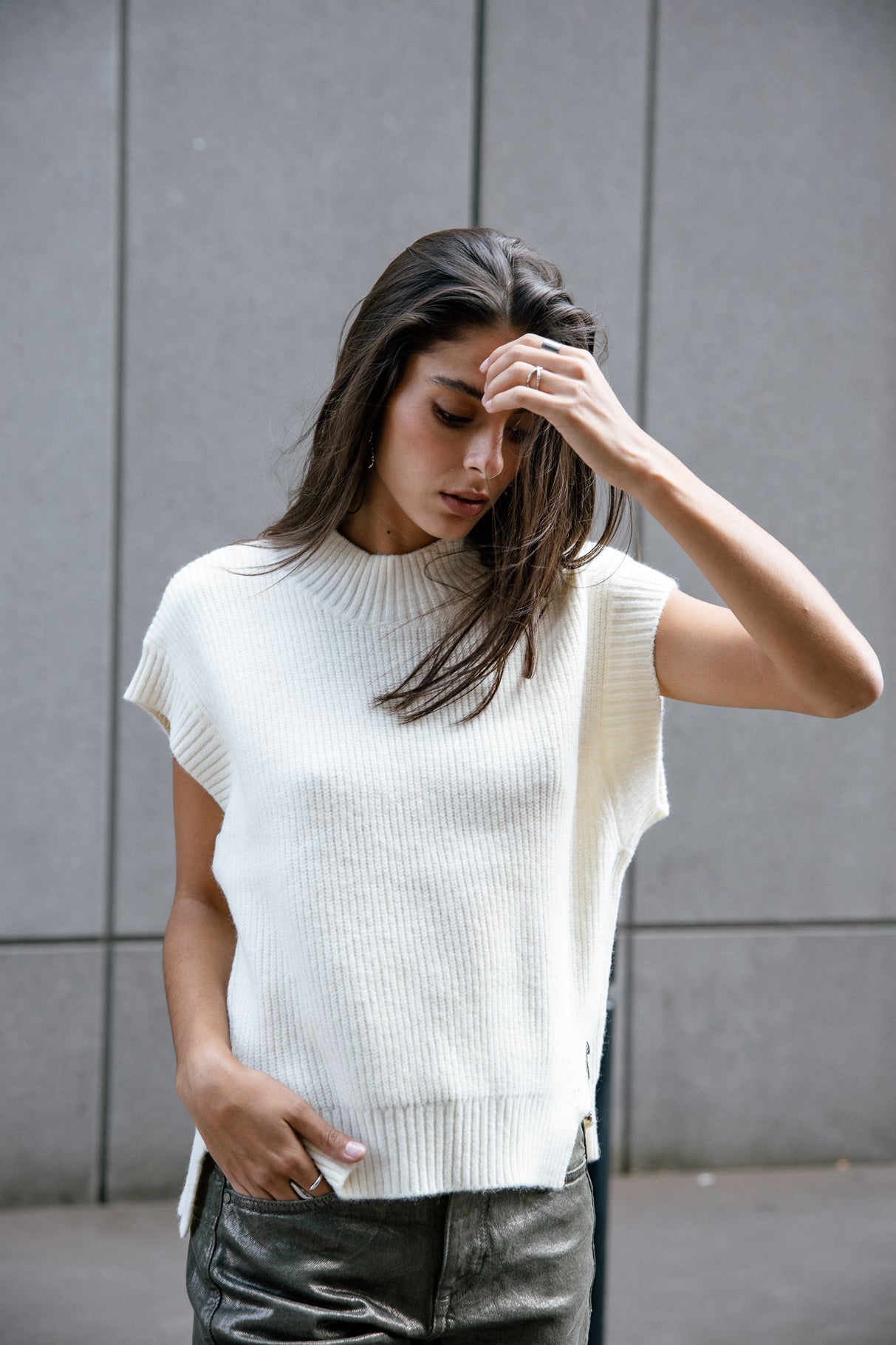 Pull sans manche zippé Femme Phancy off white | Freeman T. Porter