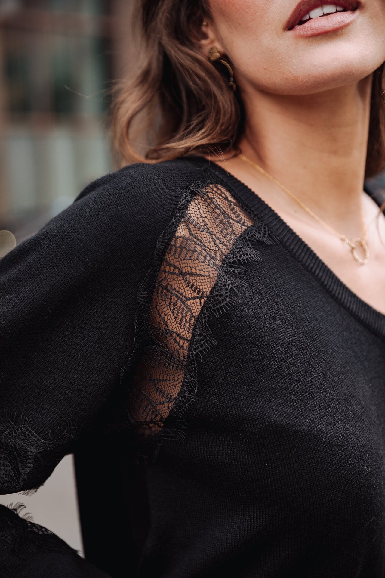 Pull manches longues Femme Polka Lace black | Freeman T. Porter
