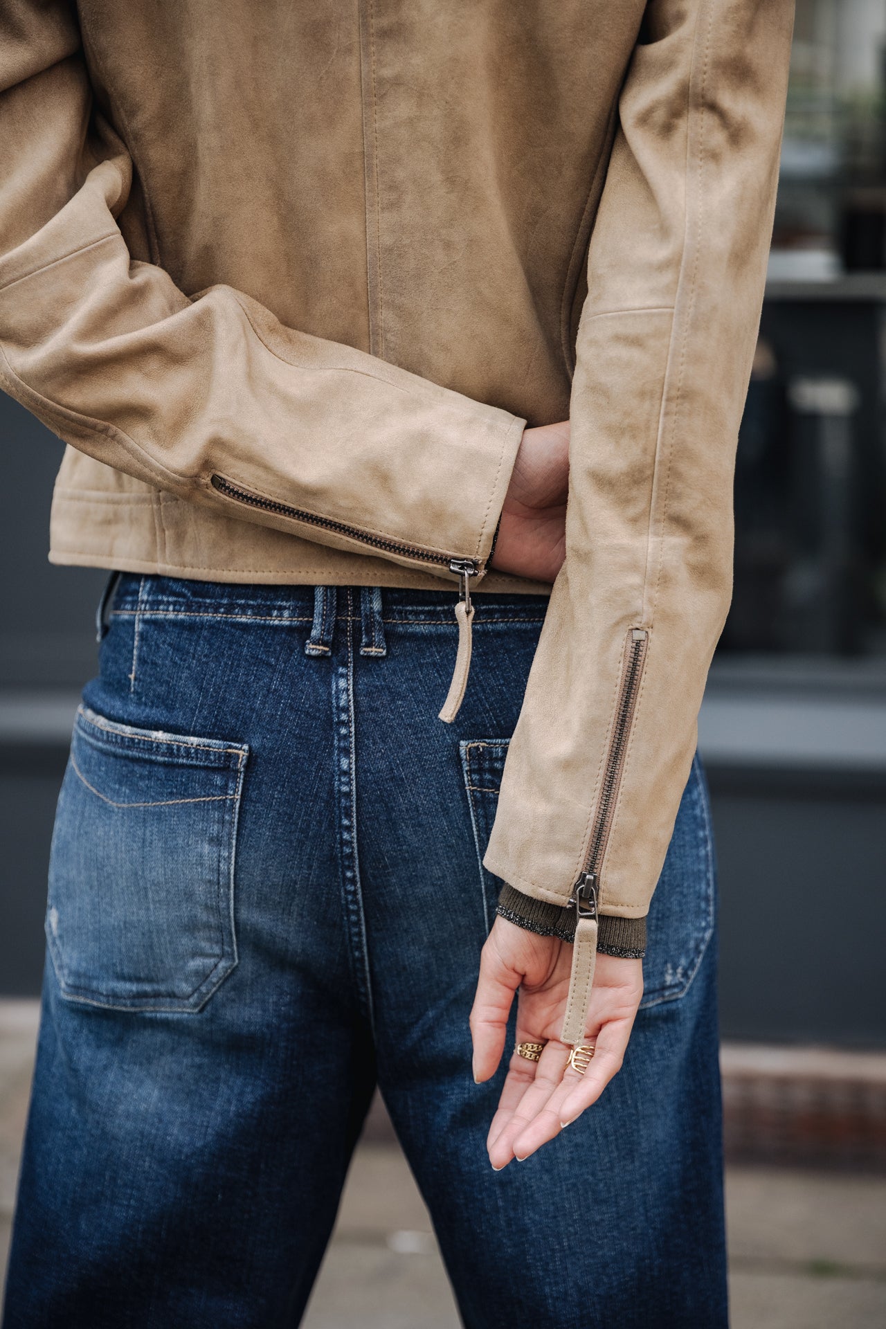 Perfecto en cuir Femme Kristen Daim dirty beige | Freeman T. Porter