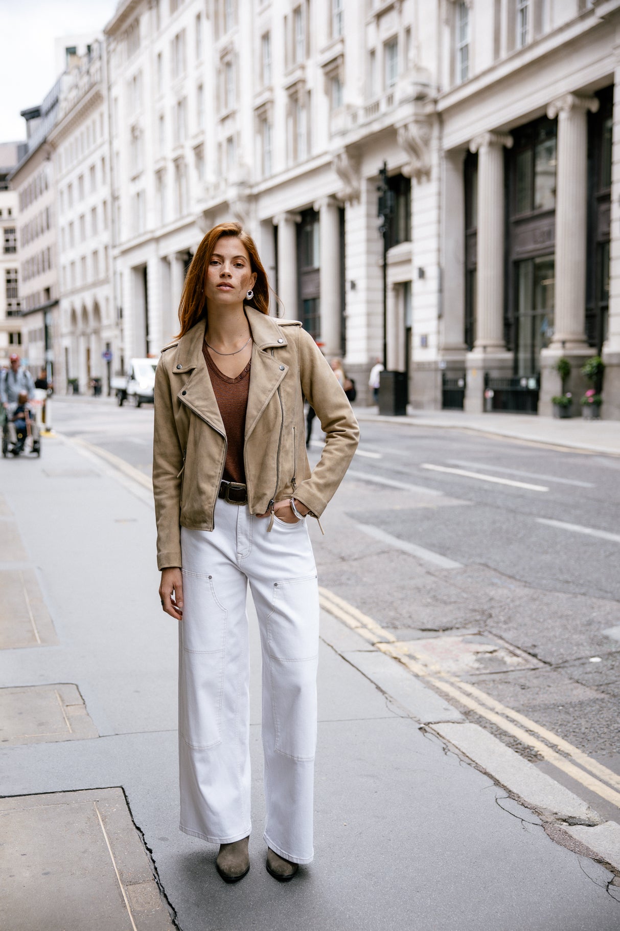 Perfecto en cuir Femme Kristen Daim dirty beige | Freeman T. Porter