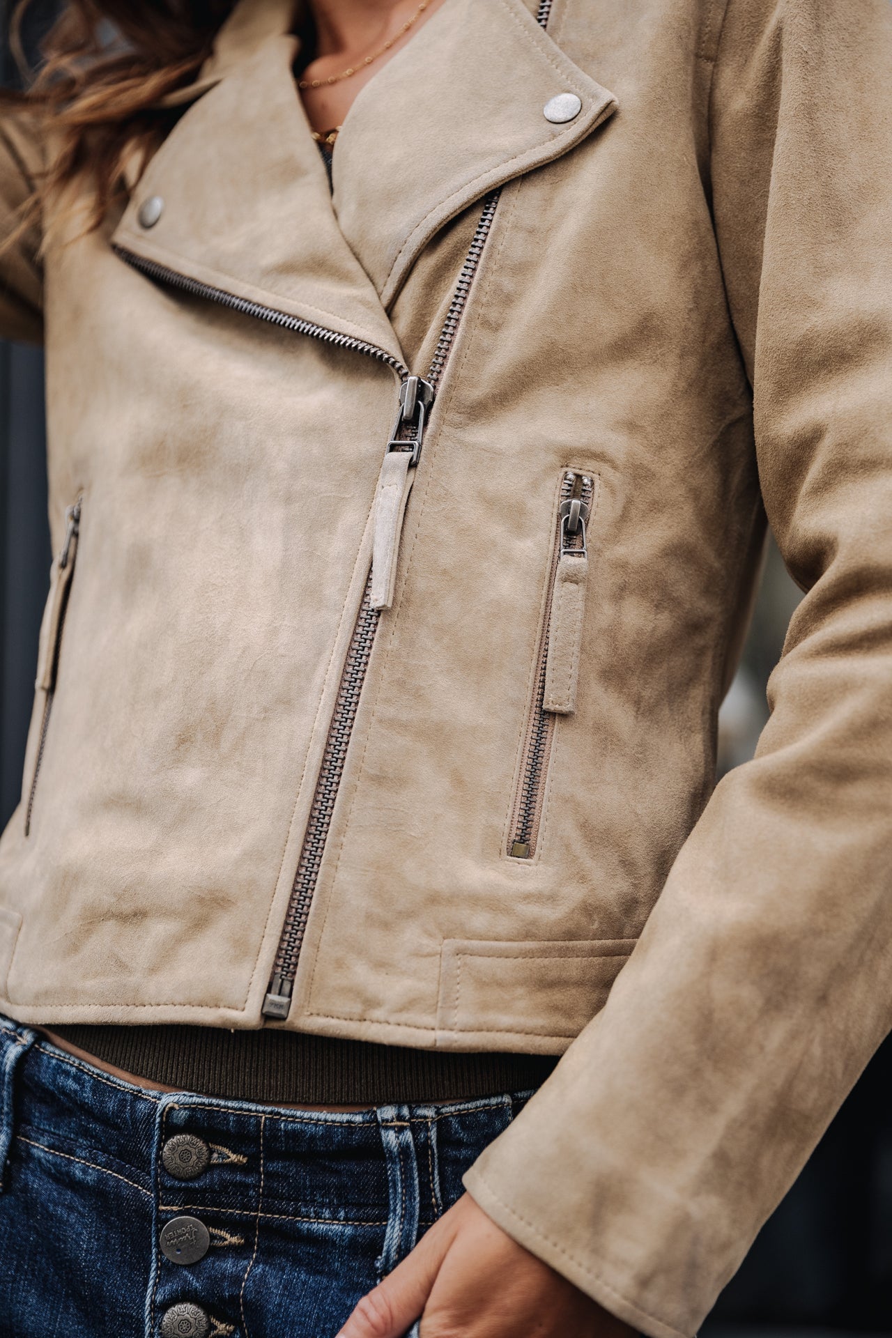 Perfecto en cuir Femme Kristen Daim dirty beige | Freeman T. Porter
