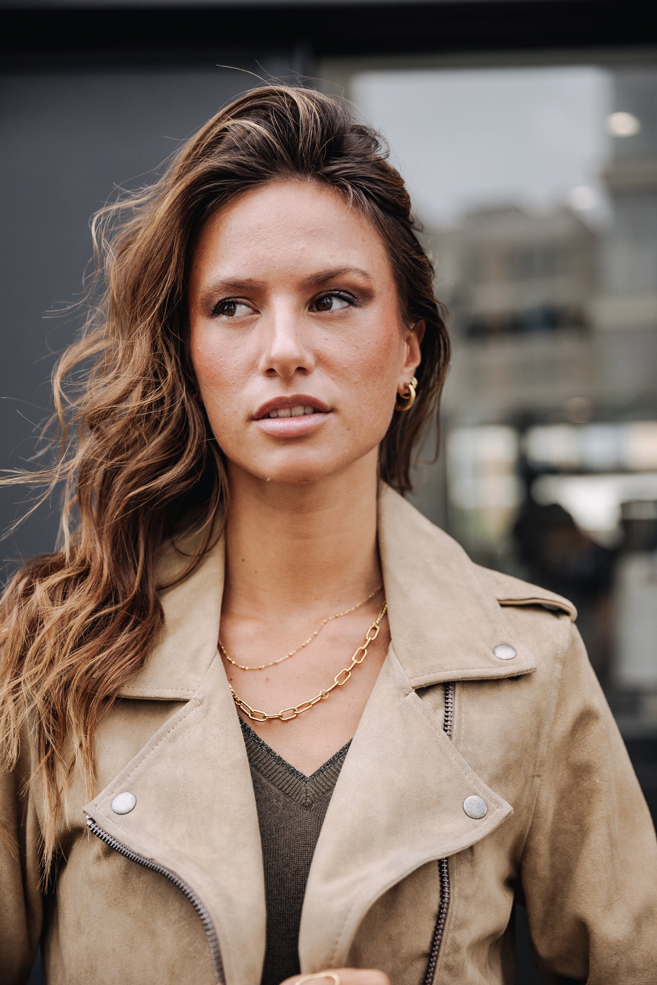 Perfecto en cuir Femme Kristen Daim dirty beige | Freeman T. Porter