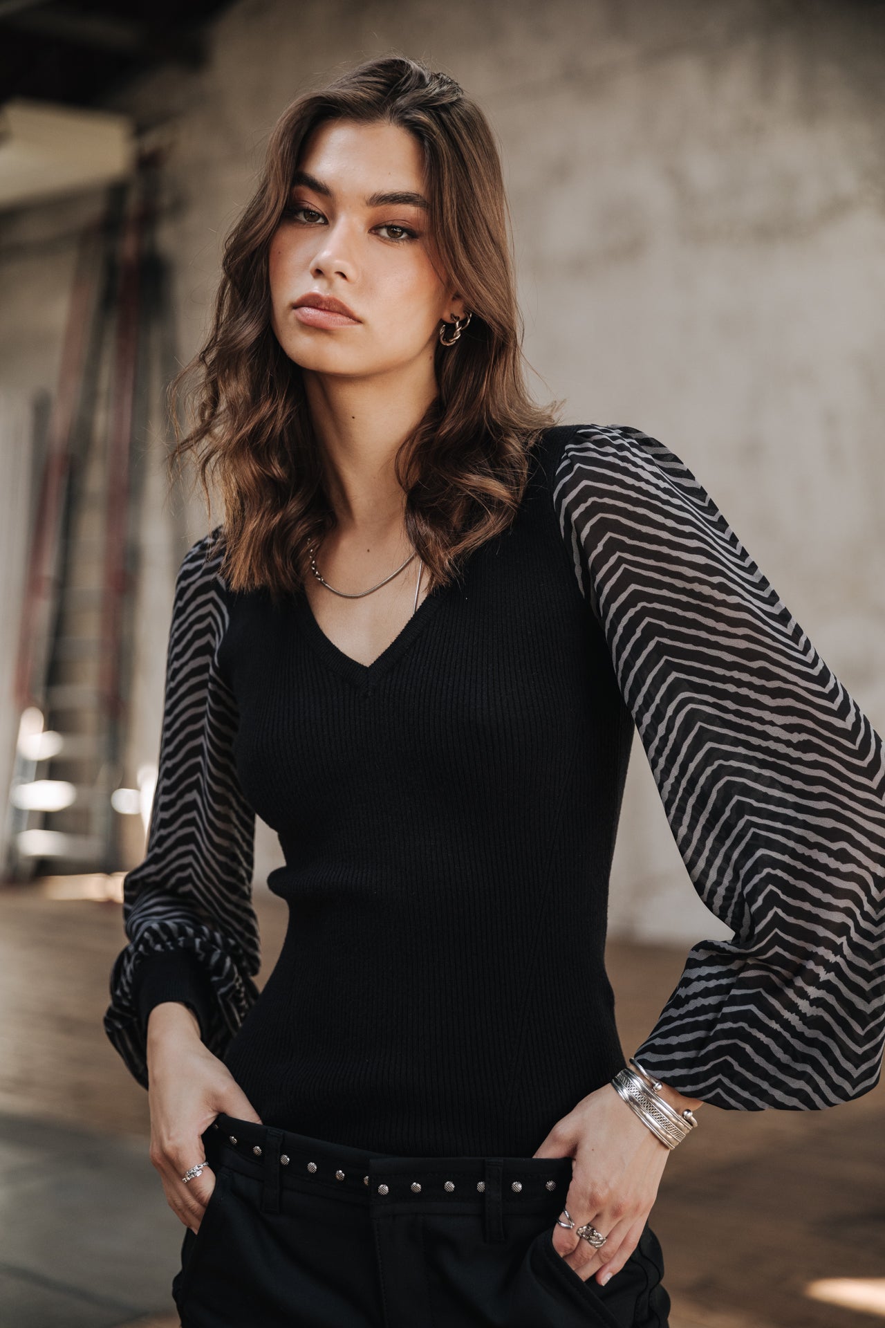 Pull col V Mujer Praelle Equino grey | Freeman T. Porter