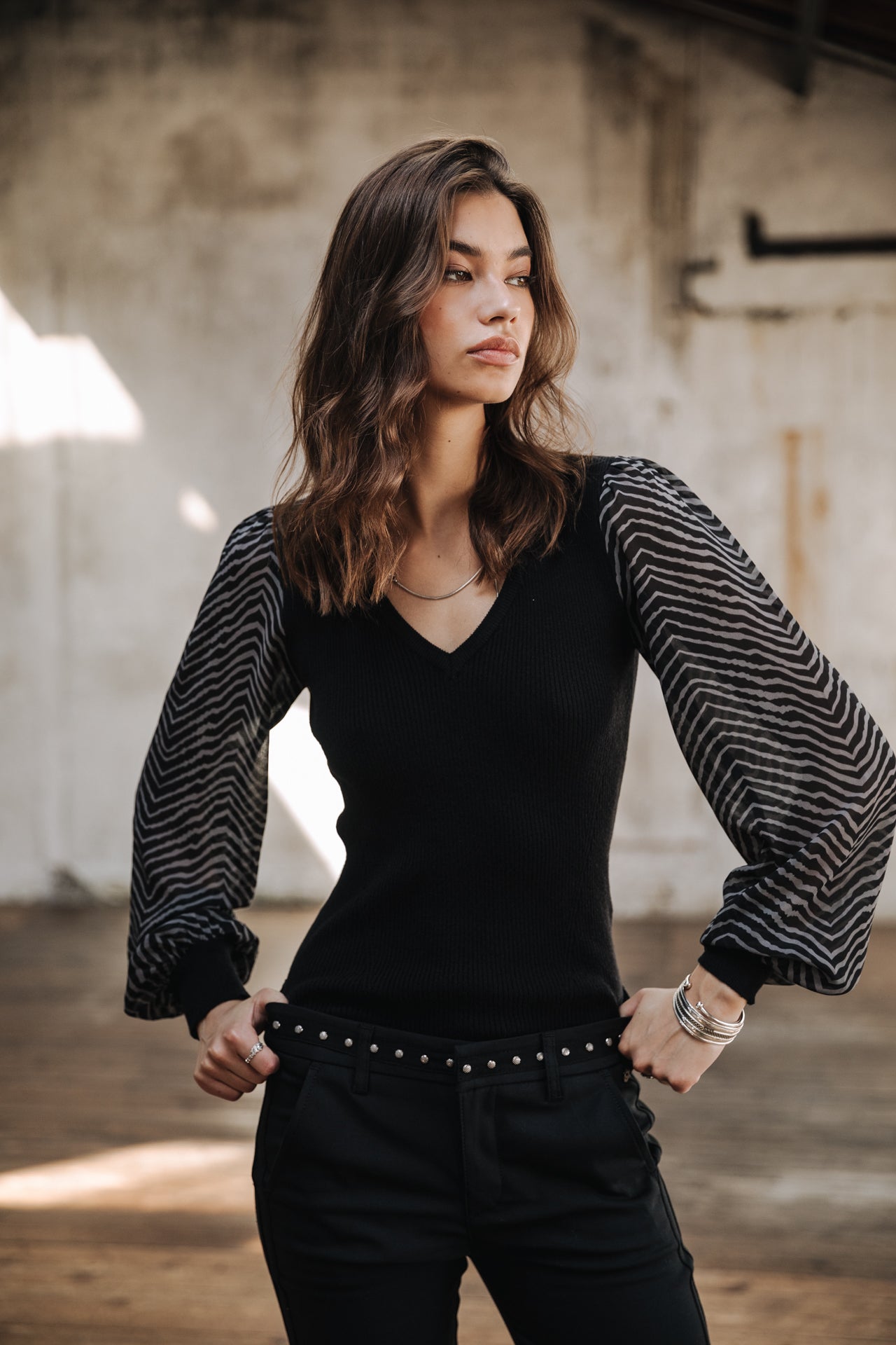 Pull col V Femme Praelle Equino grey | Freeman T. Porter