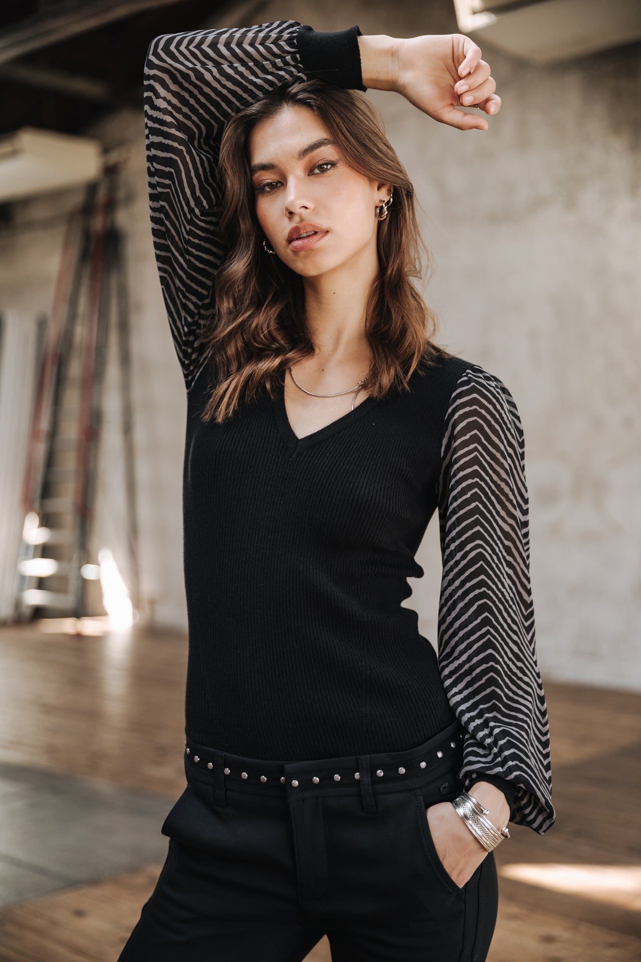 Pull col V Femme Praelle Equino grey | Freeman T. Porter