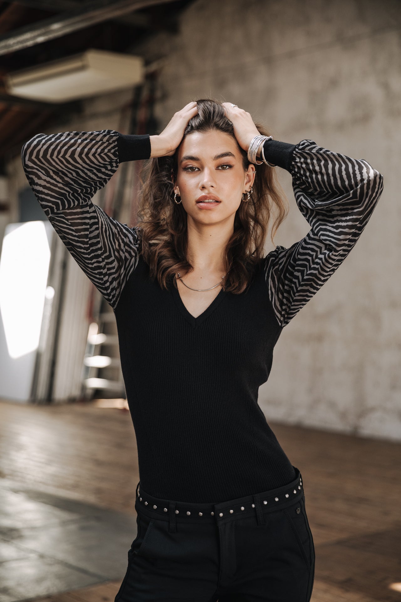 Pull col V Femme Praelle Equino grey | Freeman T. Porter