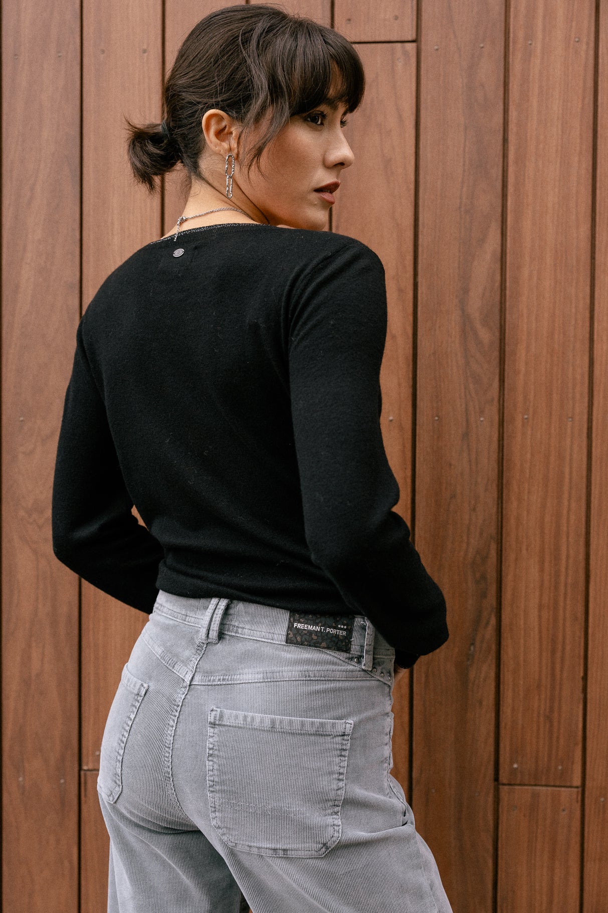 Pull brodé épaule Femme Preem black | Freeman T. Porter