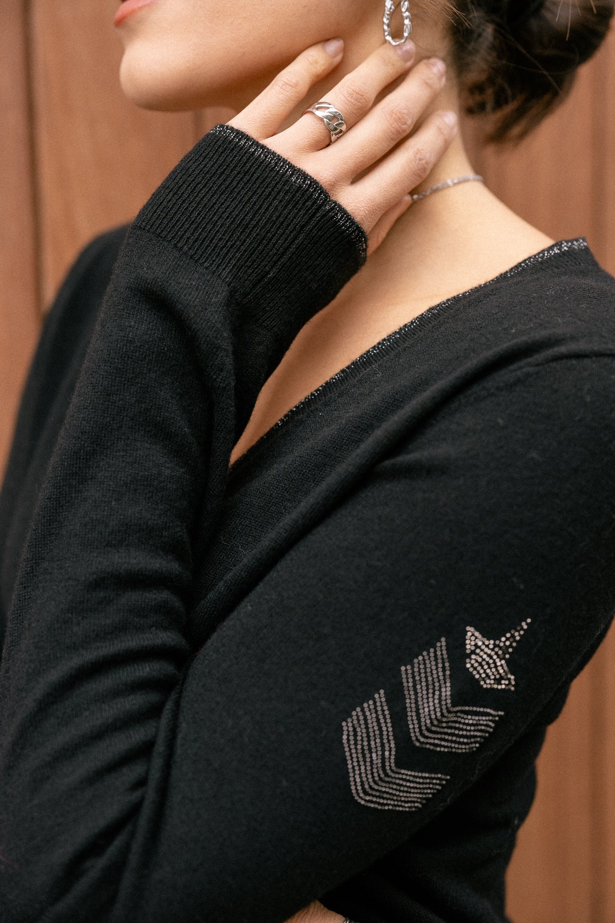 Pull brodé épaule Femme Preem black | Freeman T. Porter