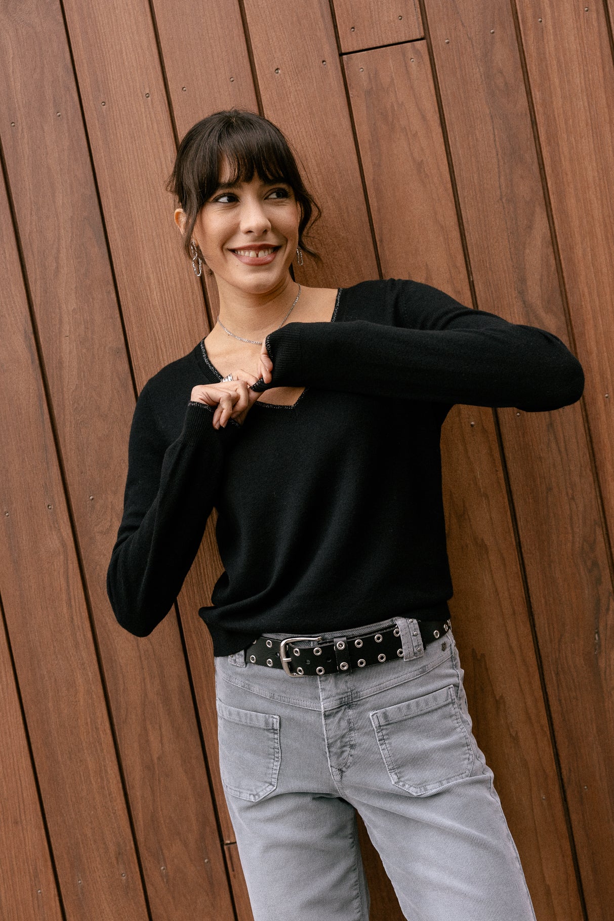 Pull brodé épaule Femme Preem black | Freeman T. Porter