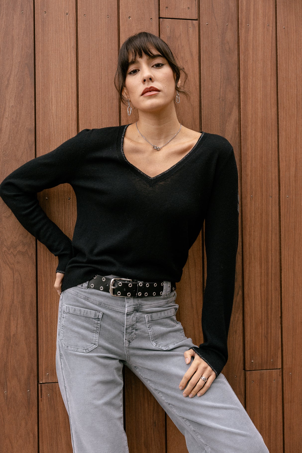 Pull brodé épaule Femme Preem black | Freeman T. Porter