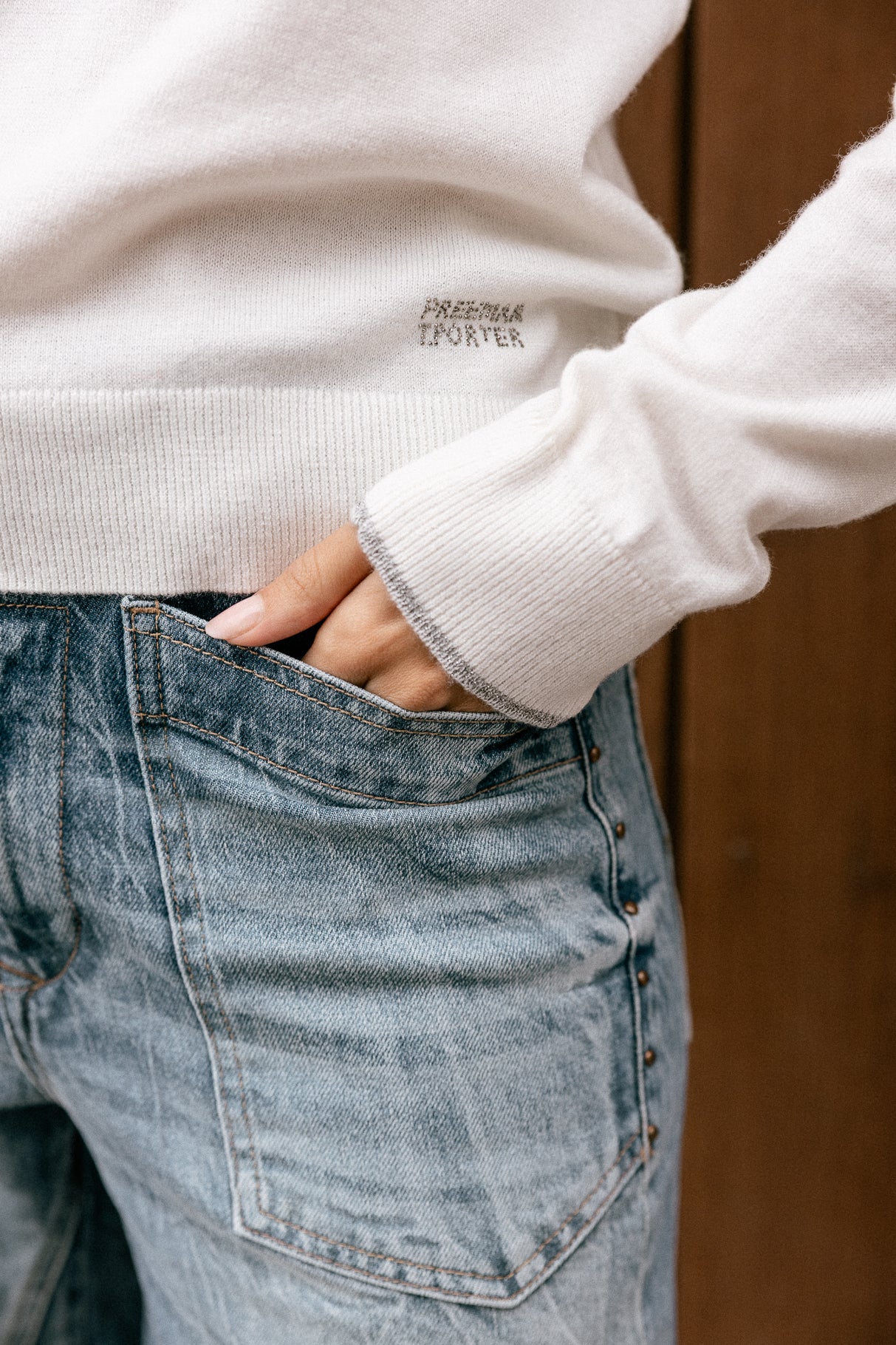 Pull brodé épaule Femme Preem ecru | Freeman T. Porter