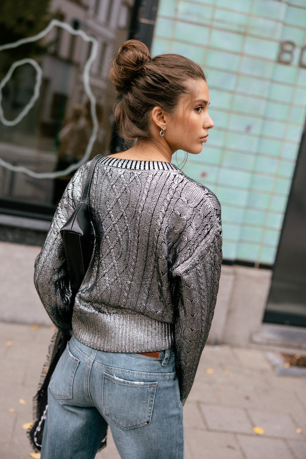 Pull argenté torsadé Femme Pregane Glitter silver | Freeman T. Porter