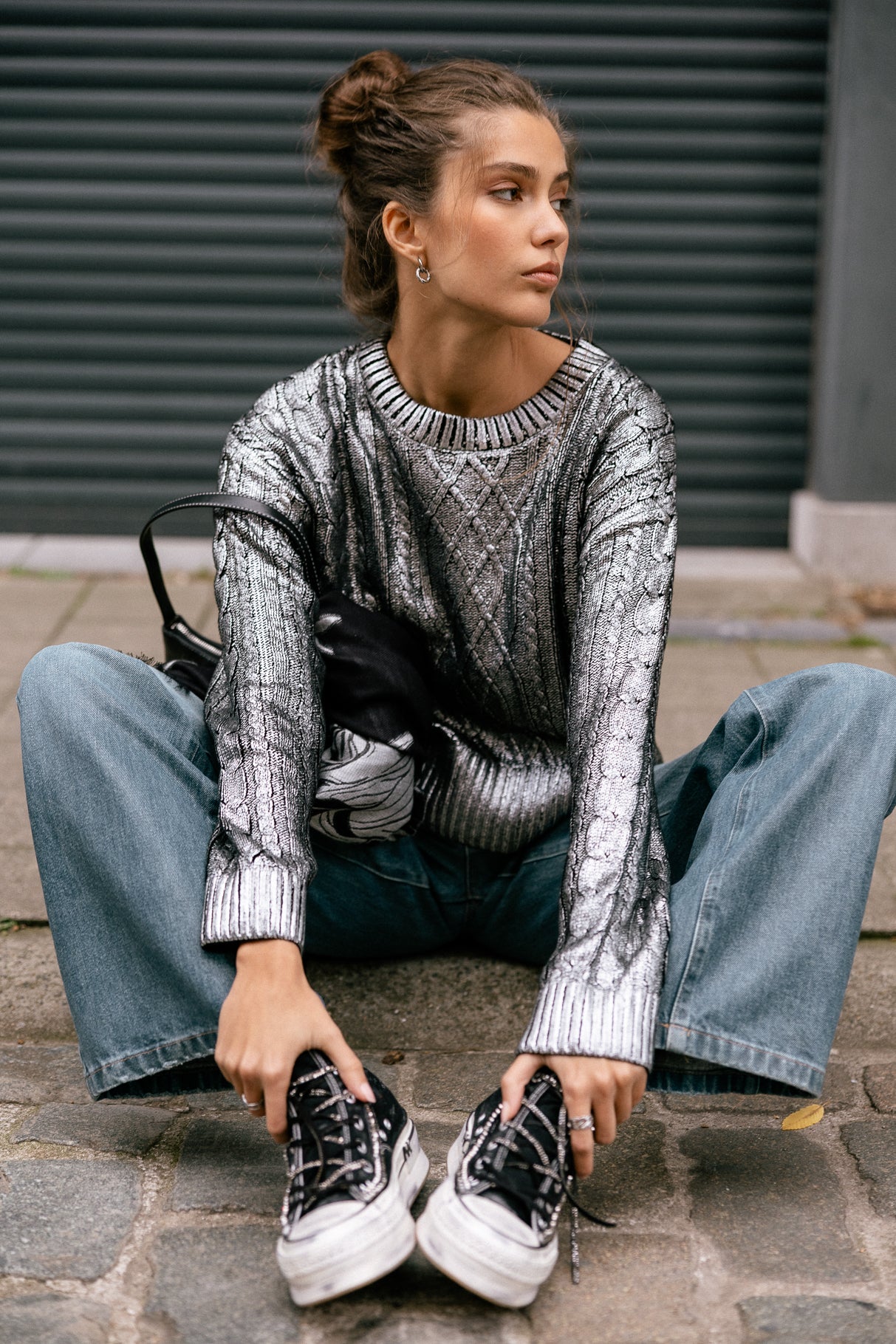 Pull argenté torsadé Femme Pregane Glitter silver | Freeman T. Porter